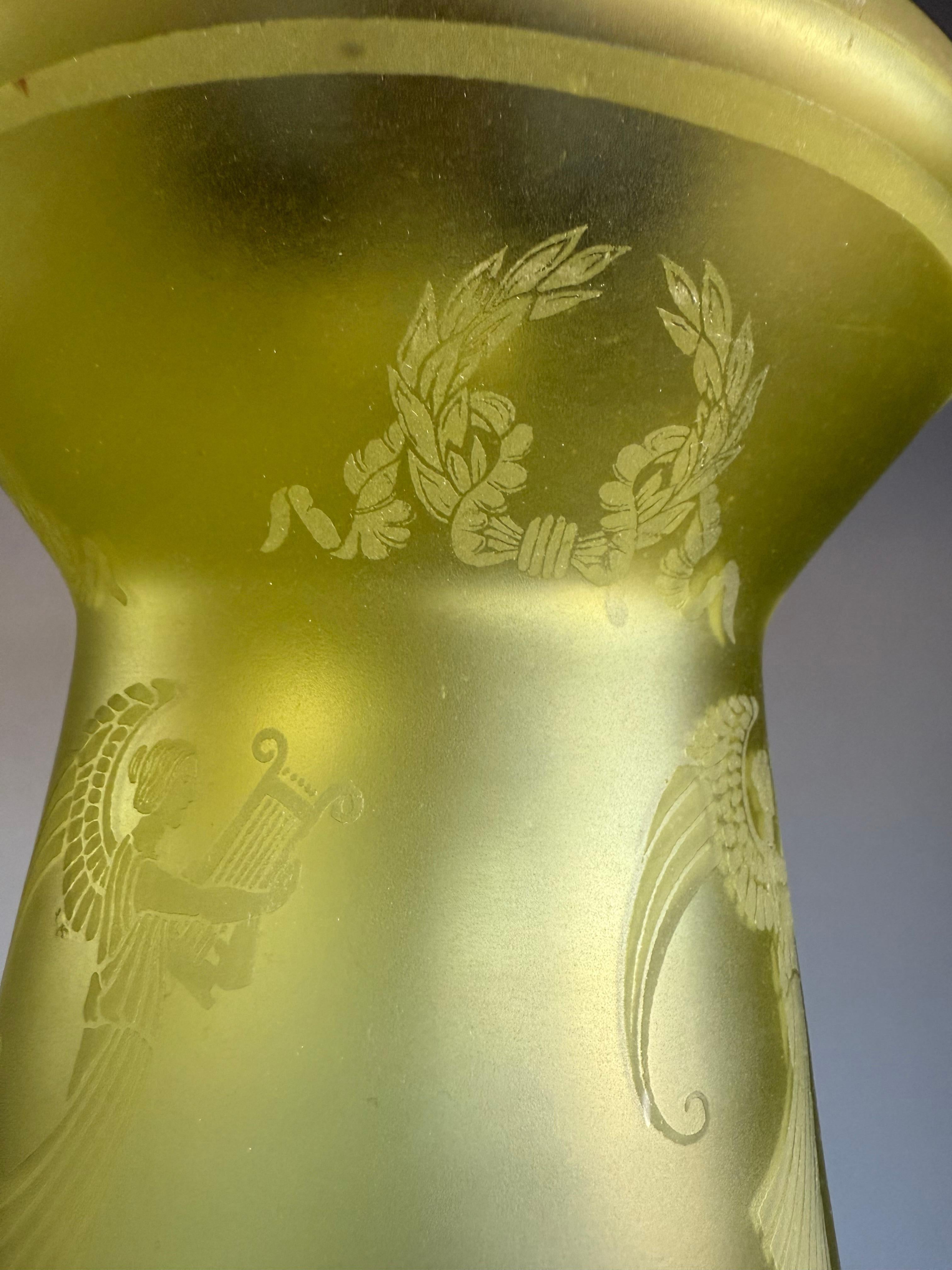 Hand-Crafted Antique Victorian era Graved Glass & Brass Stairwell or Hallway Pendant Light For Sale