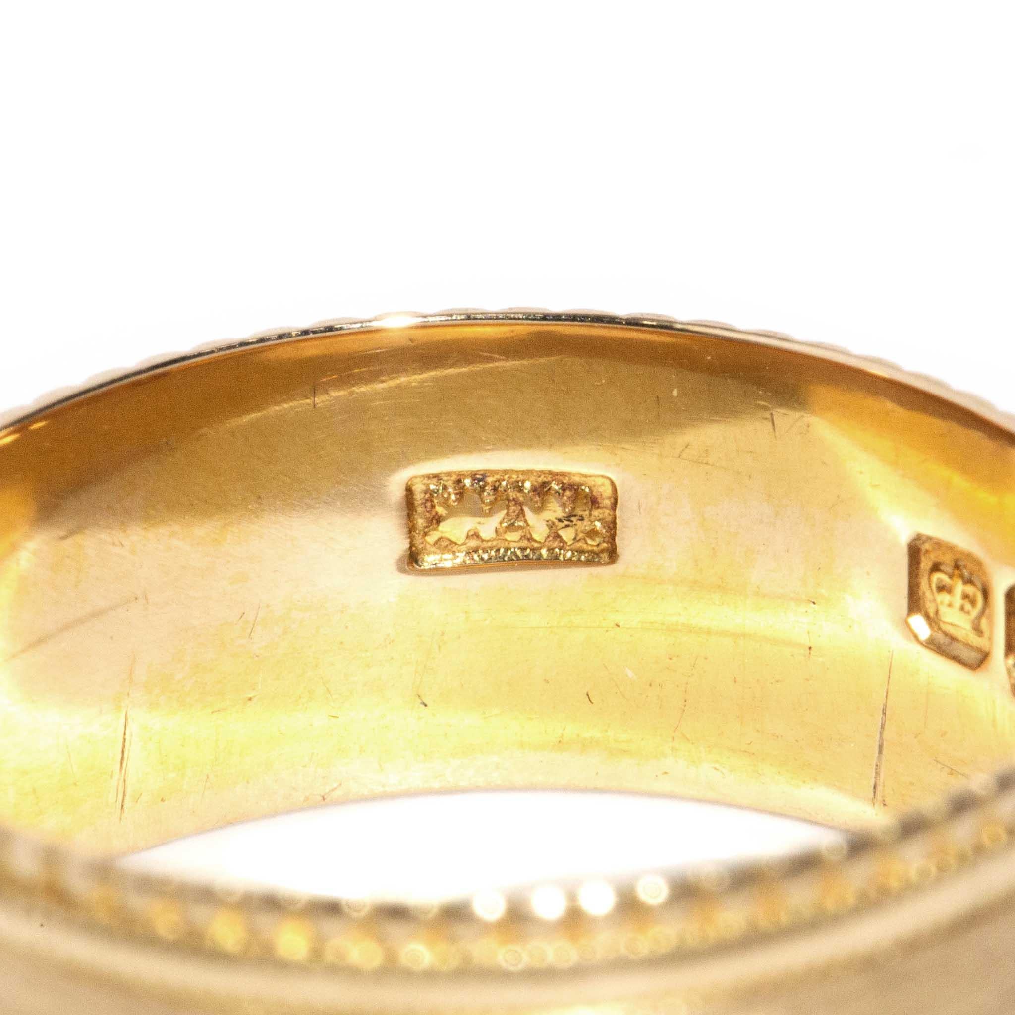 Antique Victorian Era Milgrained Watchtower Mizpah Ring 18 Carat Yellow Gold For Sale 6