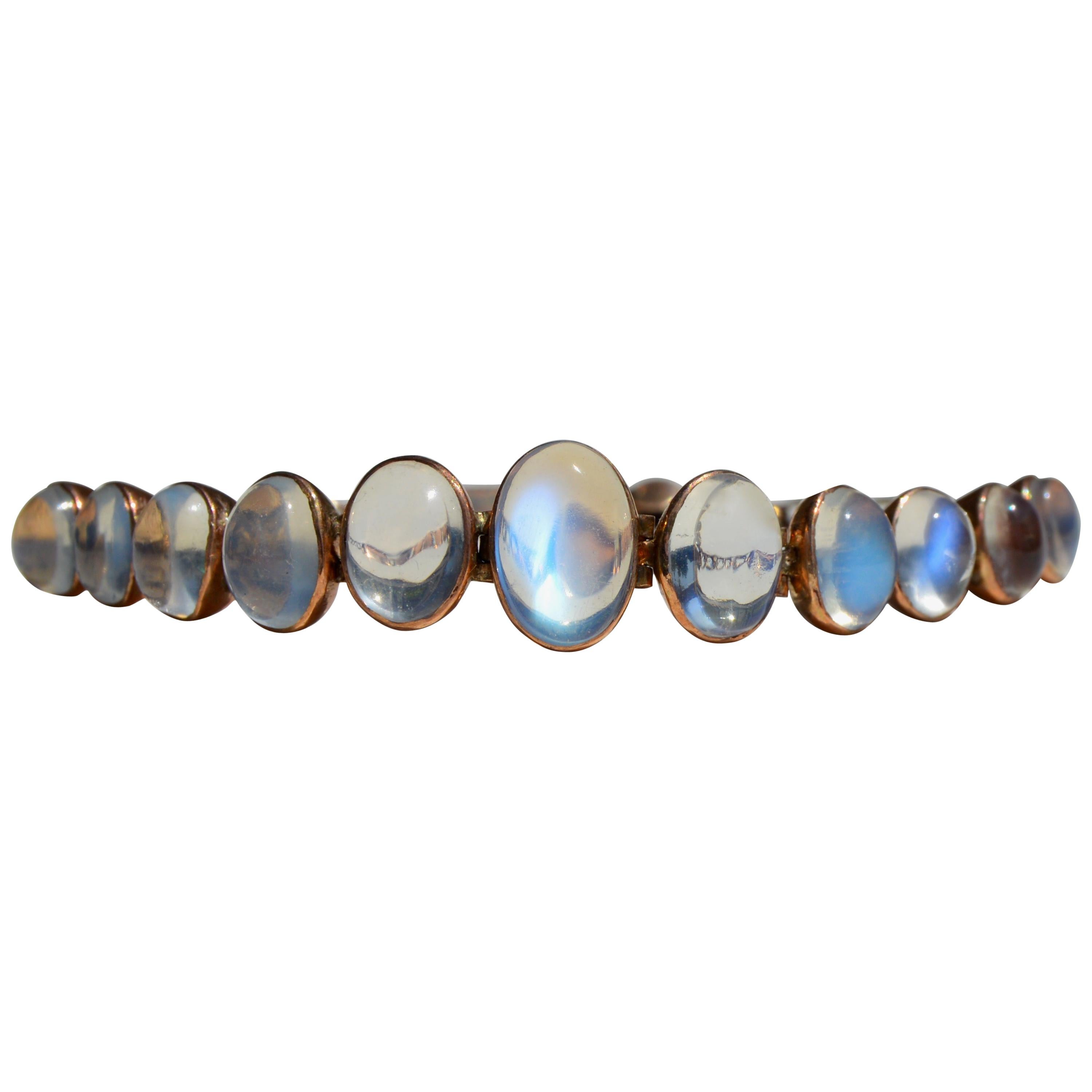 Antique Victorian Era Moonstone 9 Karat Gold Bracelet