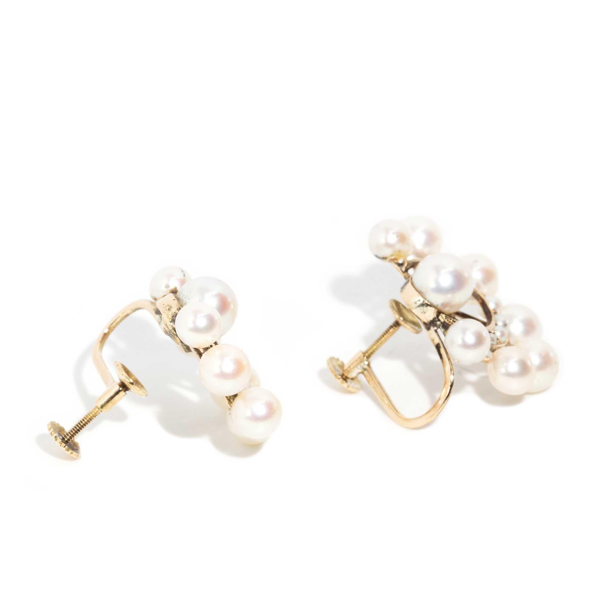 Antike viktorianische Perlen- und Saatperlen-Mond-Cluster-Ohrringe aus 14 Karat Gold Damen im Angebot