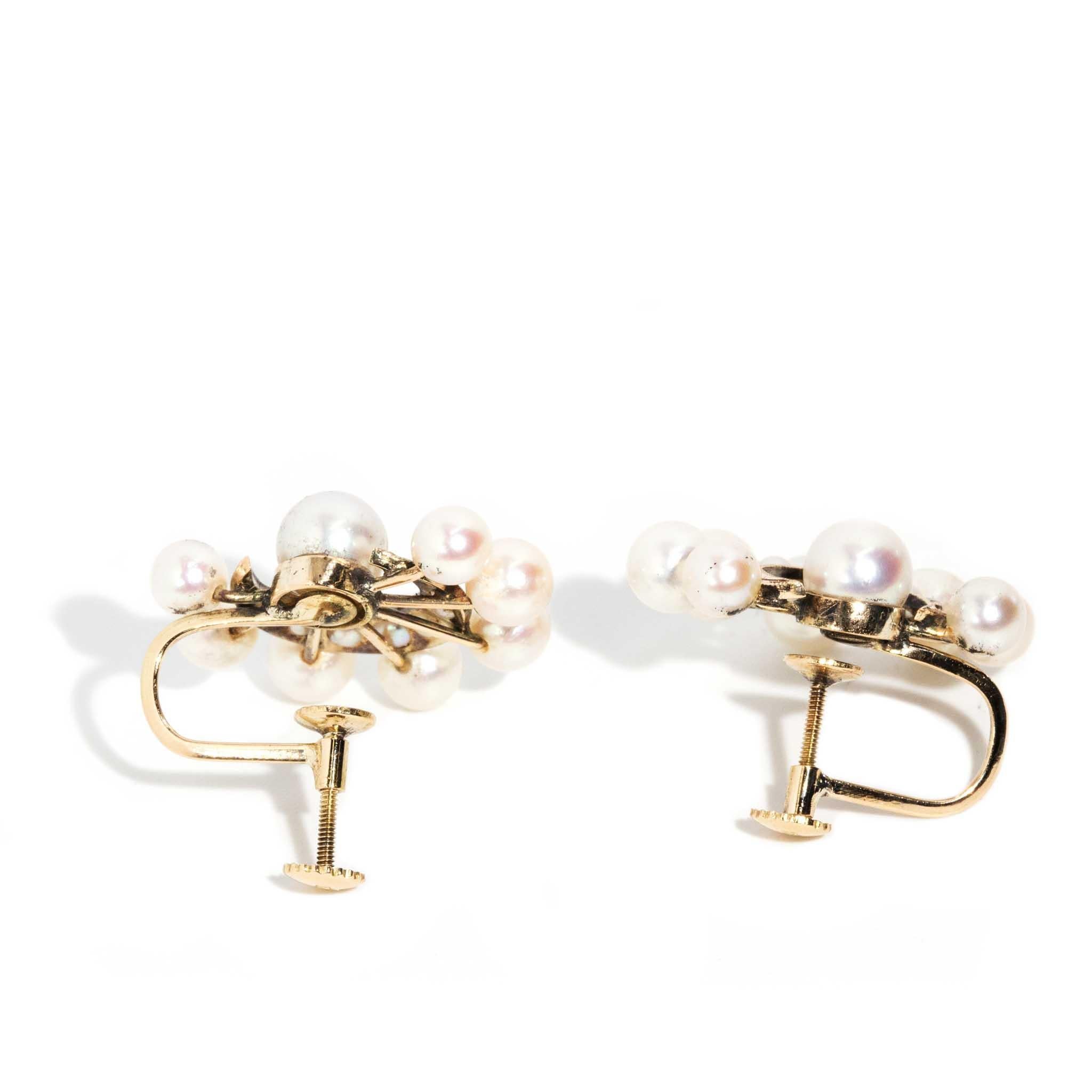 Antike viktorianische Perlen- und Saatperlen-Mond-Cluster-Ohrringe aus 14 Karat Gold im Angebot 2