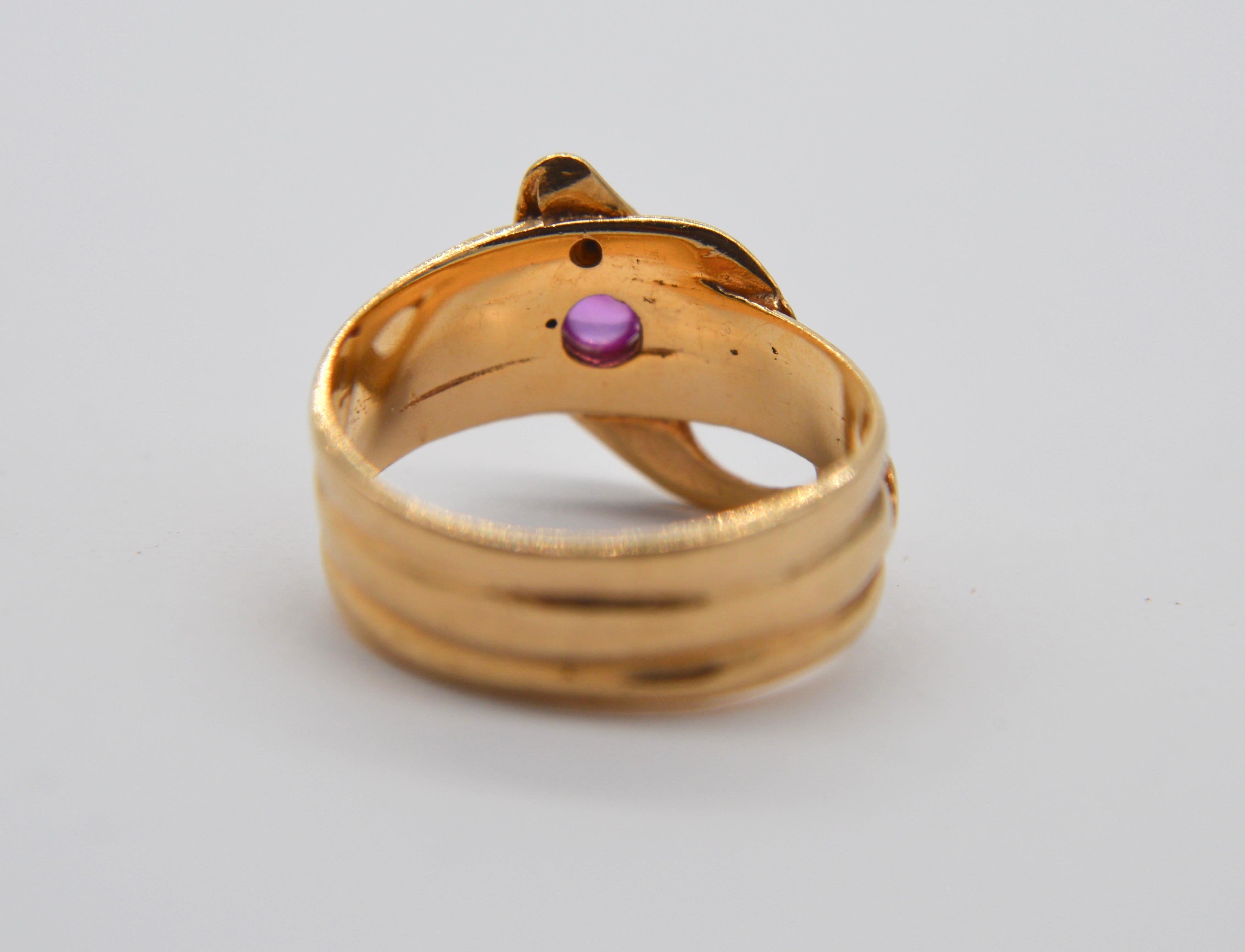 Antique Victorian Era Pink Sapphire Diamond 14 Karat Gold Snake Ring In Good Condition For Sale In Crownsville, MD