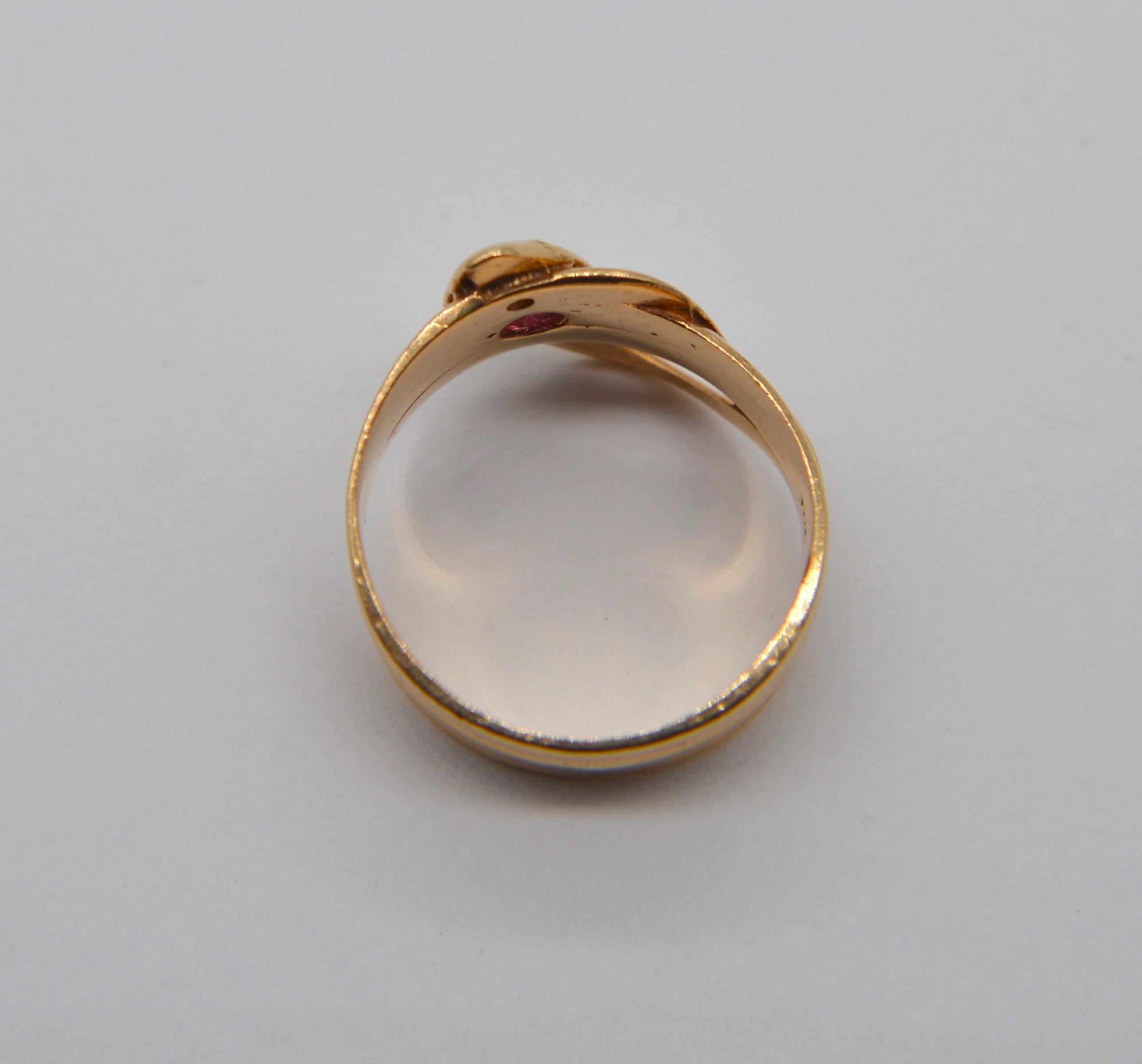 Women's Antique Victorian Era Pink Sapphire Diamond 14 Karat Gold Snake Ring For Sale