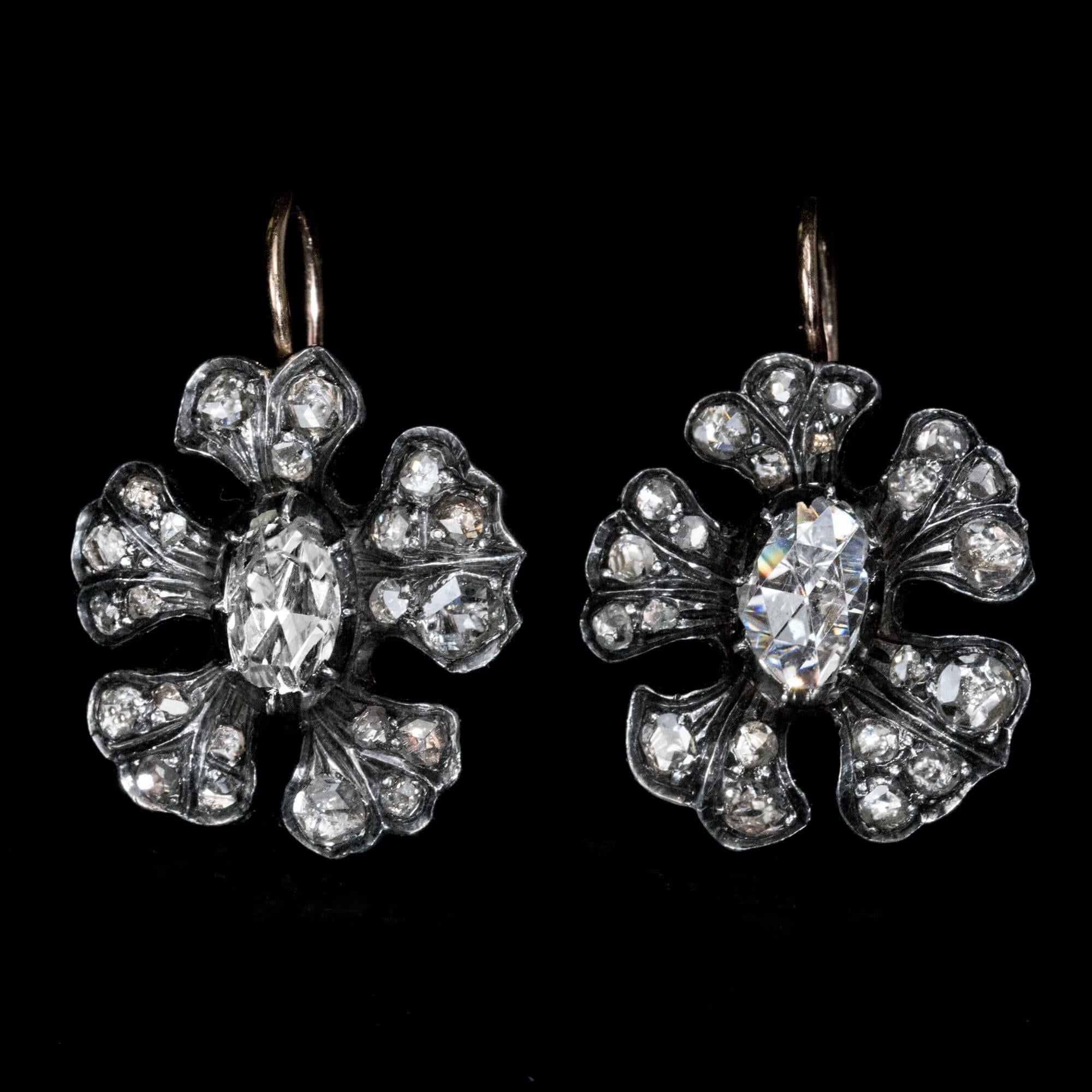 Antique Victorian Era Rose Cut Diamond Earrings In Excellent Condition In Chicago, IL