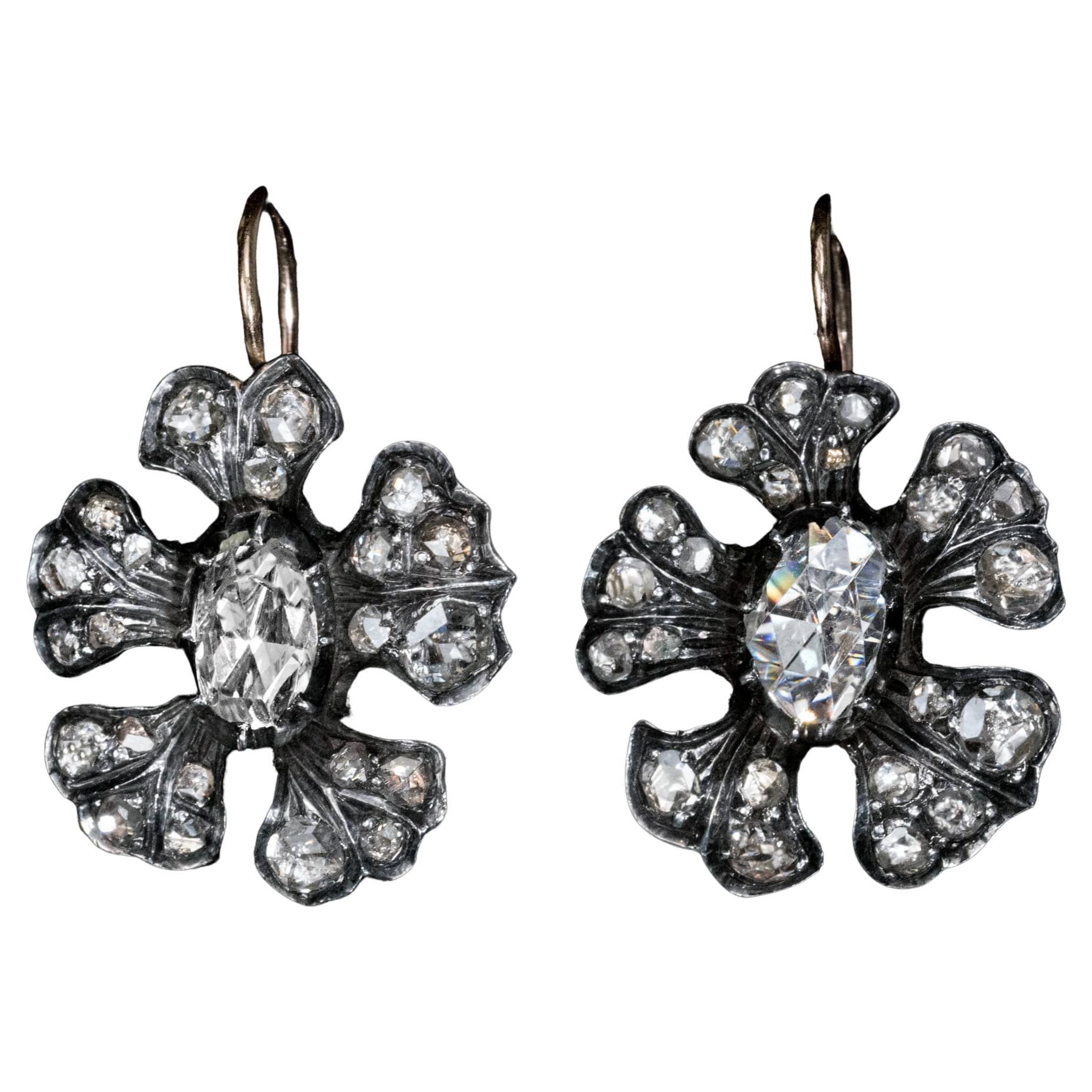 Antique Victorian Era Rose Cut Diamond Earrings