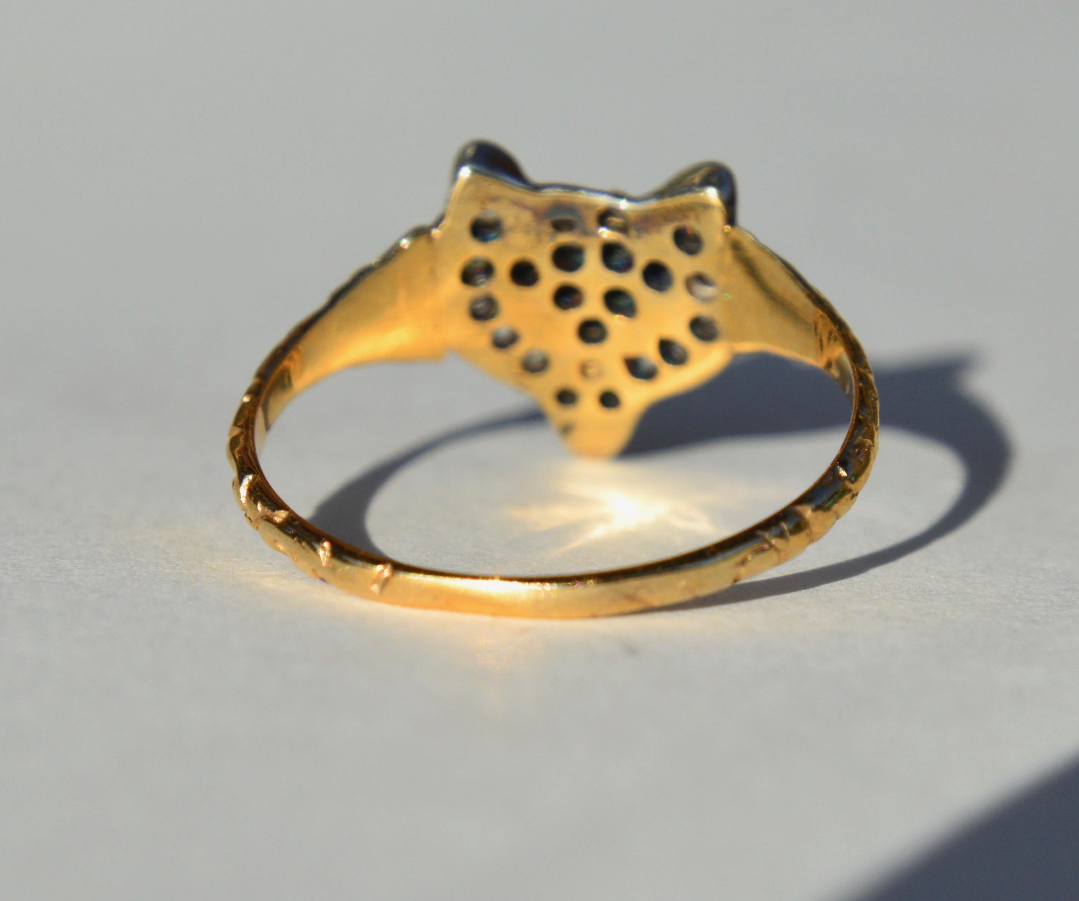 Antique Victorian Era Rosecut Diamond Ruby Fox 15 Karat Gold Ring In Good Condition In Crownsville, MD