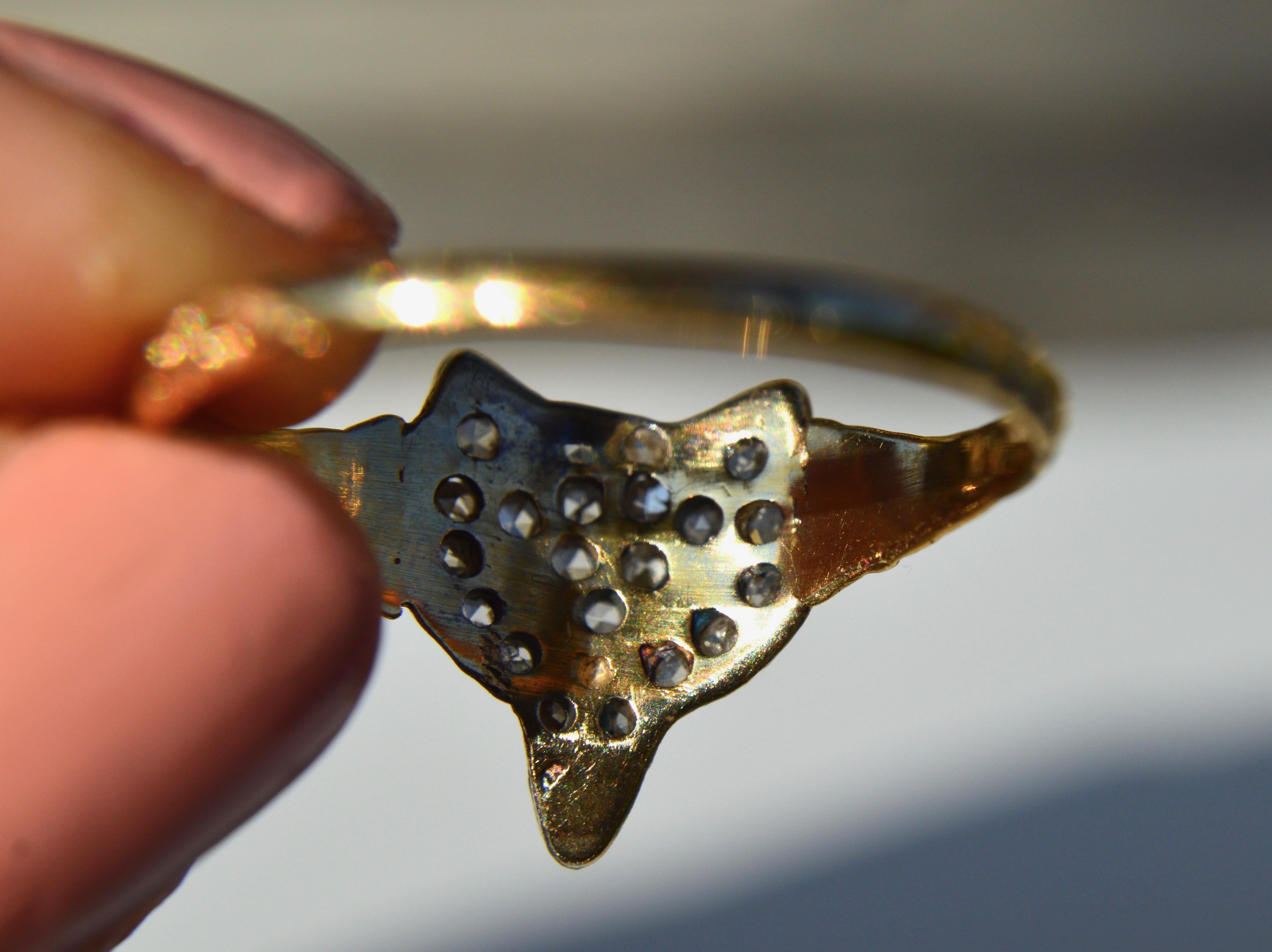 Antique Victorian Era Rosecut Diamond Ruby Fox 15 Karat Gold Ring 1