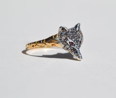 Antique Victorian Era Rosecut Diamond Ruby Fox 18 Karat Gold Ring