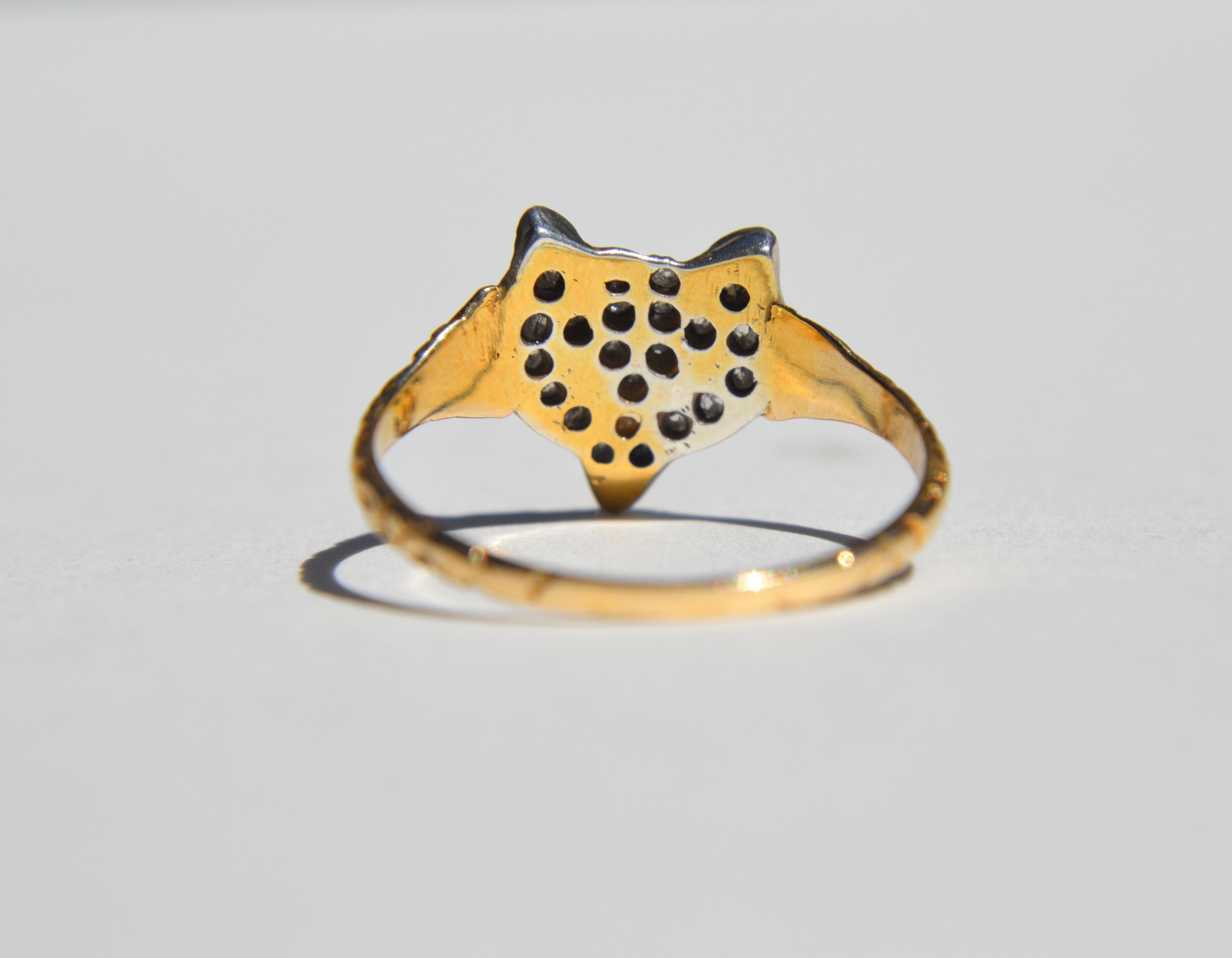 Antique Victorian Era Rosecut Diamond Ruby Fox 18 Karat Gold Ring In Good Condition In Crownsville, MD