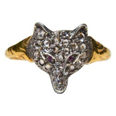 Antique Victorian Era Rosecut Diamond Ruby Fox 18 Karat Gold Ring