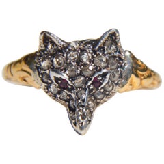 Antique Victorian Era Rosecut Diamond Ruby Fox 18 Karat Gold Ring