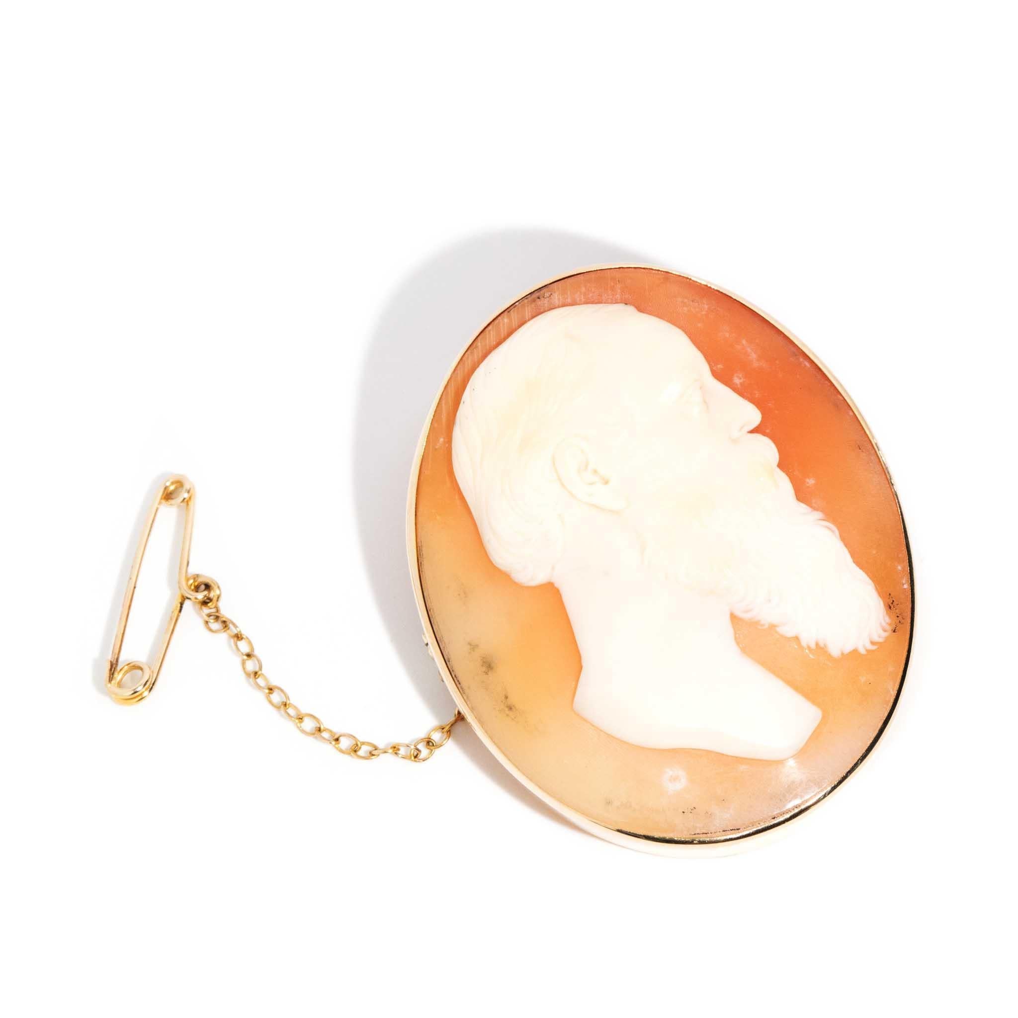Crafted in 15 carat gold, The Karina Brooch, having hailed from The Victorian Era is one for the collector of antique jewels. Known as The Wise Man Cameo she is intricately carved from shell, a classic style of jewellery that has lasted