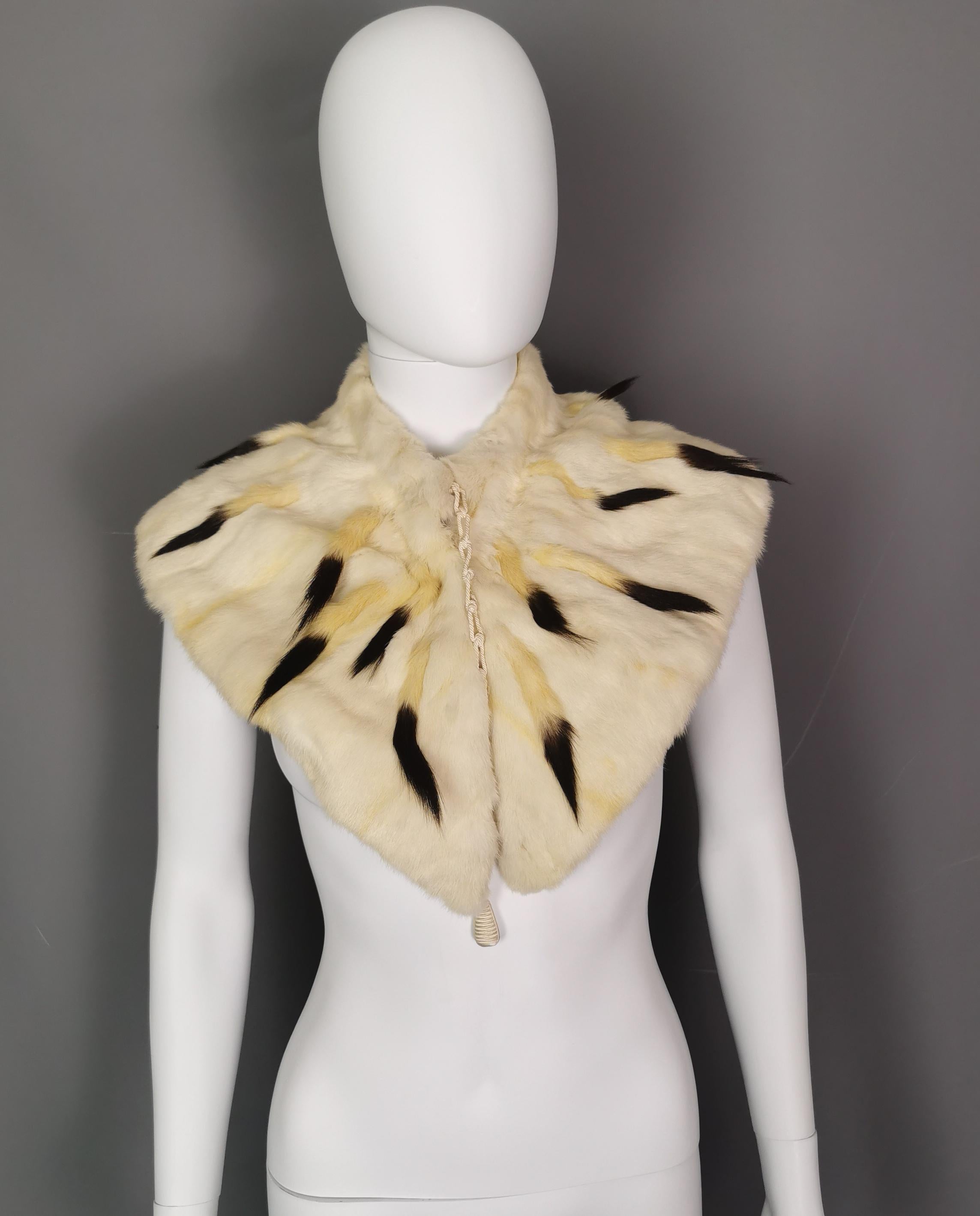 A truly beautiful antique ermine capelet.

Late Victorian era, ermine being the winter coat of the stoat it was usually reserved for Royalty and the higher classes, due to the rarity and cost.

This gives the capelet a very regal feel as it is