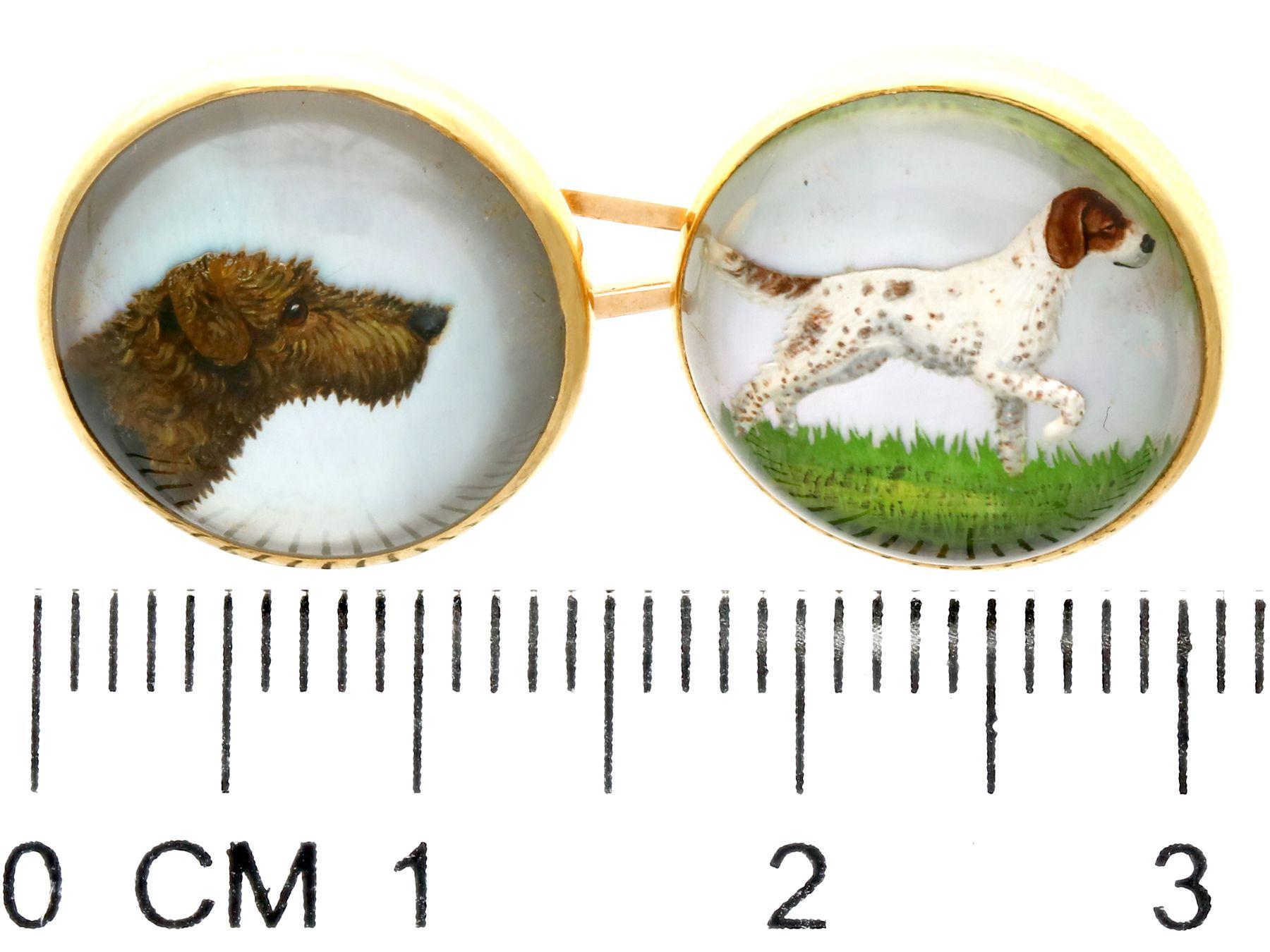 Antique Victorian Essex Crystal and Yellow Gold Dog Cufflinks For Sale 1