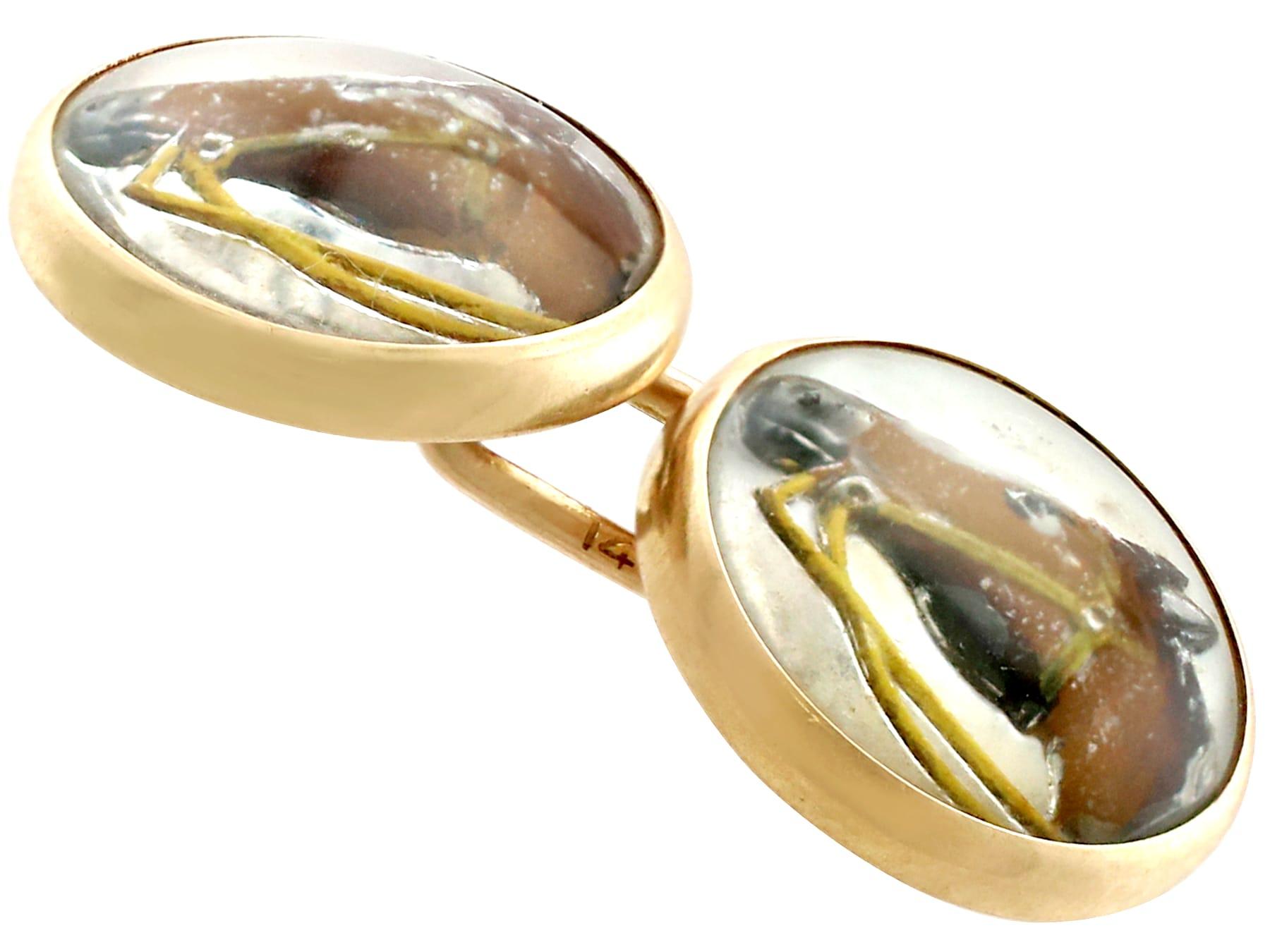 Cabochon Antique Victorian Essex Crystal and Yellow Gold Horse Cufflinks For Sale