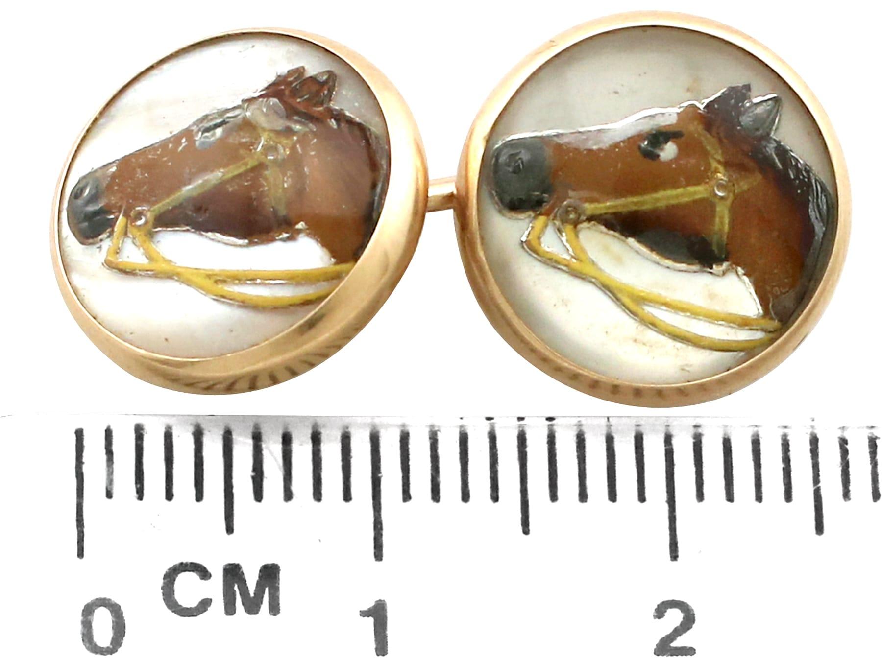 Victorian Essex Crystal and Yellow Gold Horse Cufflinks For Sale 1