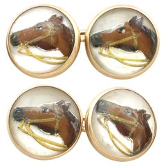 Antique Victorian Essex Crystal and Yellow Gold Horse Cufflinks