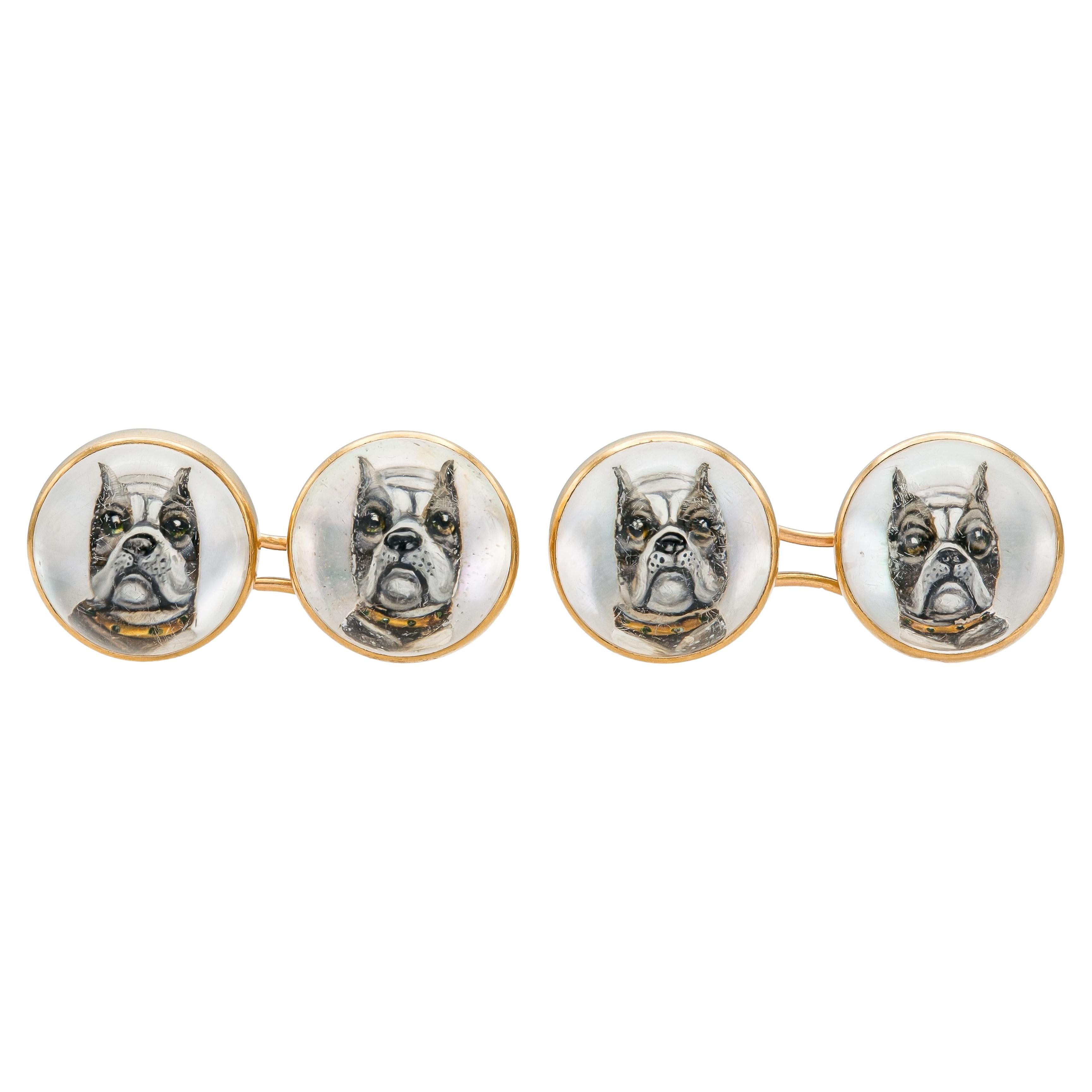 Antique Victorian Essex Crystal French Bulldog Cufflinks
