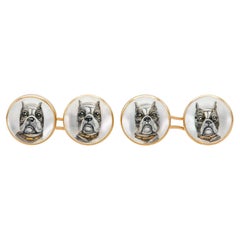 Antique Victorian Essex Crystal French Bulldog Cufflinks