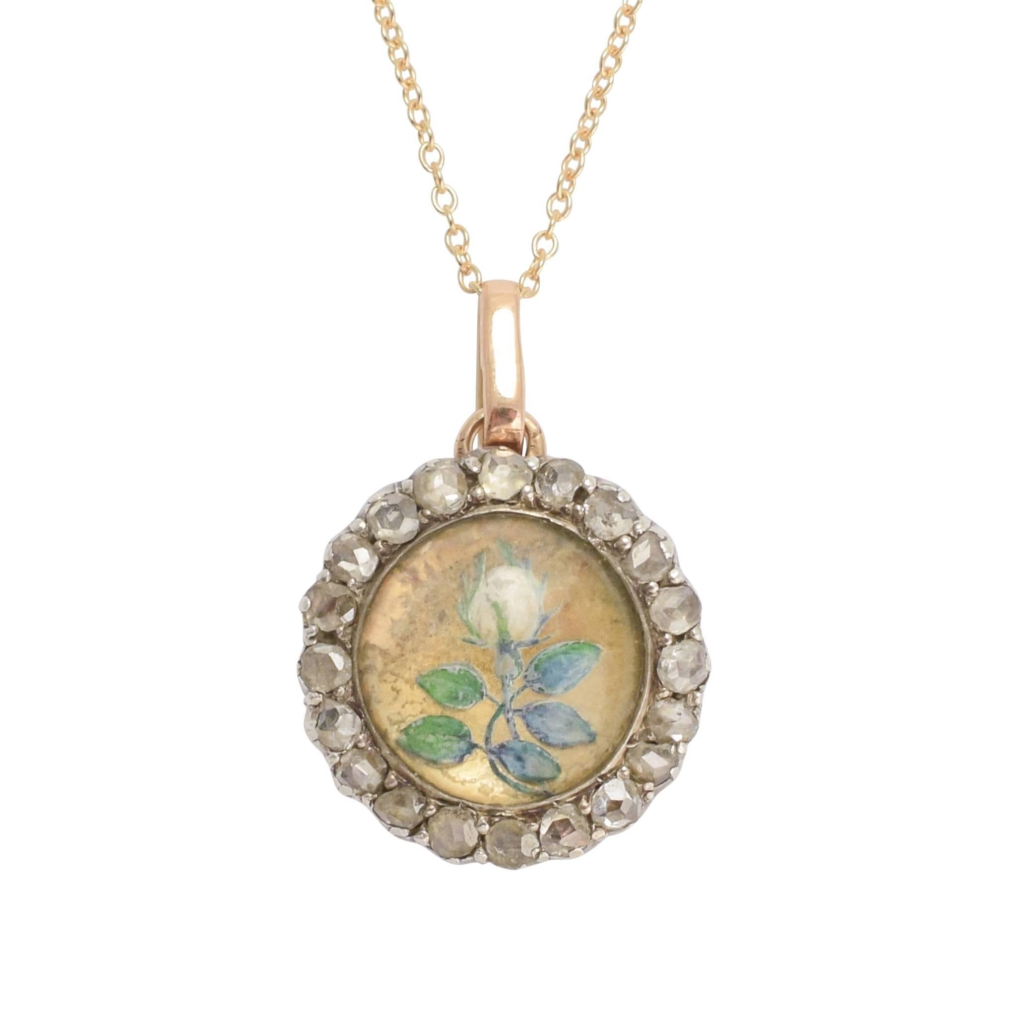 Antique Victorian Essex Crystal "White Rose" Round Locket Pendant