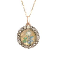 Antique Victorian Essex Crystal "White Rose" Round Locket Pendant