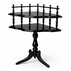 Antique Victorian Etagere Table Black Lacquer Two Tier Pedestal