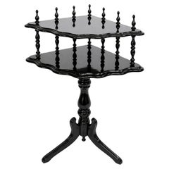 Antique Victorian Etagere Table Black Lacquer Two Tier Pedestal