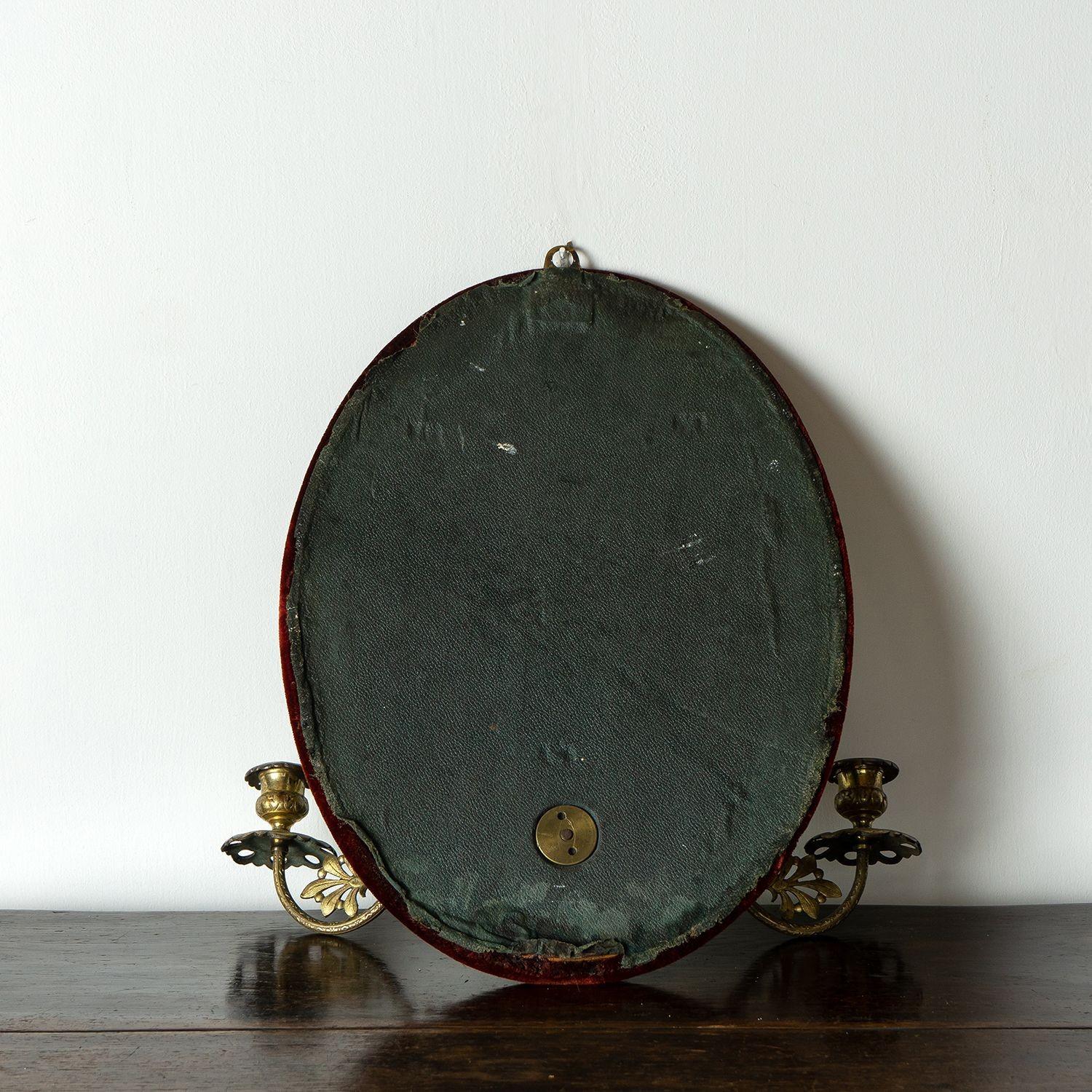 Antique Victorian Etched Girandole Velvet Framed Wall Mirror, 1880 5