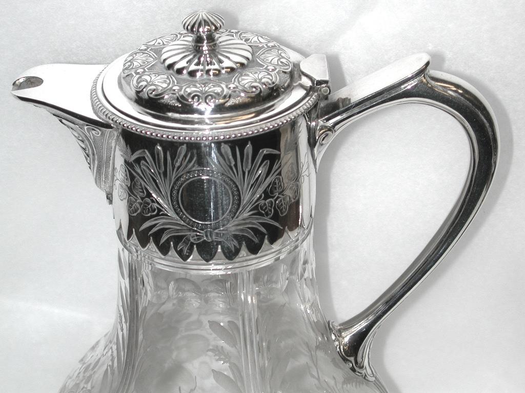 Antique Victorian etched glass and silver plated claret jug, Elkington & Co, circa 1880
Beautiful Victorian claret jug made by one of the best makers of the Victorian period and also
the original inventors of electro plate which was introduced in