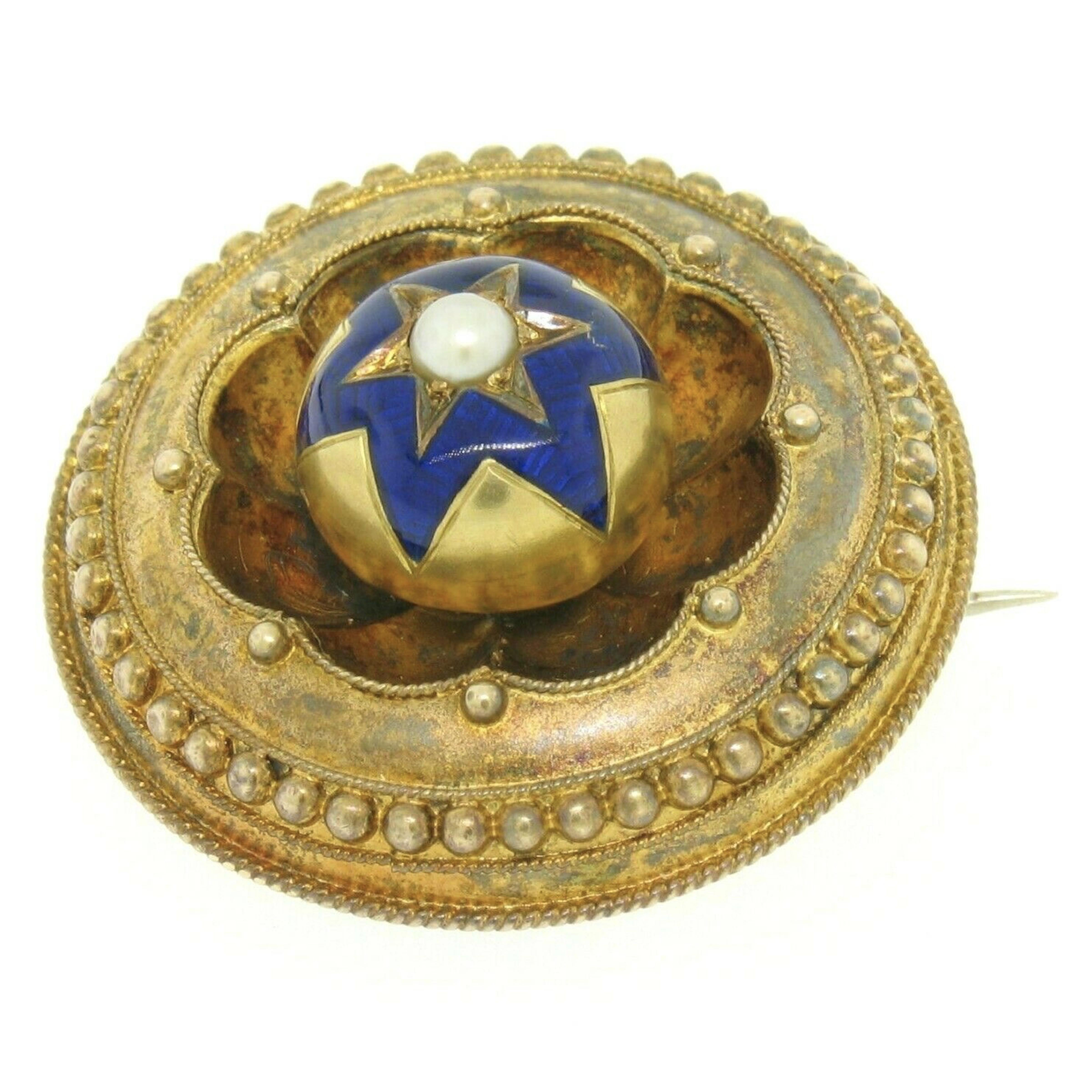 Néo-étrusque Pendentif broche étrusque victorien ancien en or massif 15 carats avec médaillon en forme de médaillon et photo de médaillon en vente