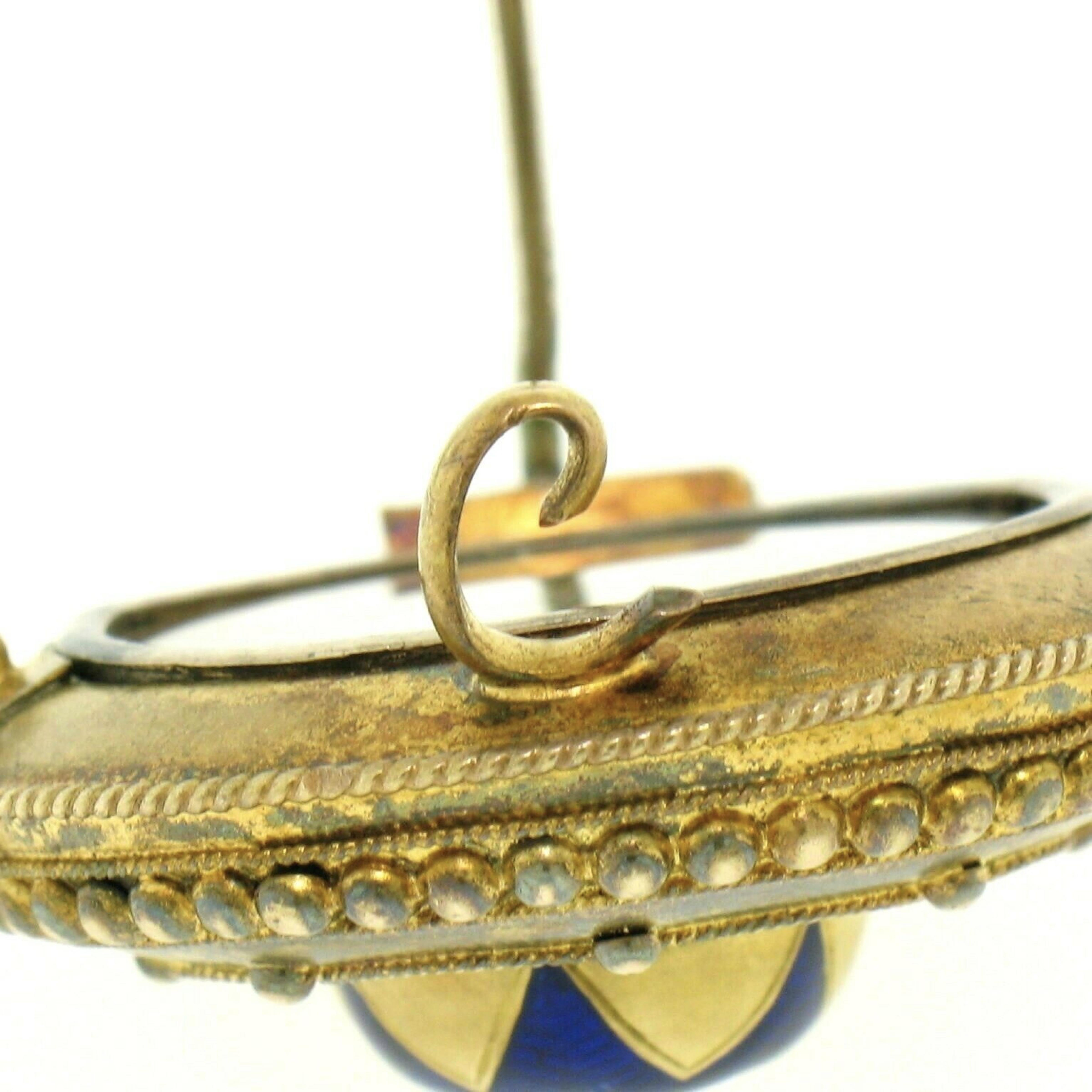 Antiguo Victoriano Etrusco 15k Oro macizo Cabello Cuadro Relicario Broche Alfiler Colgante en venta 2