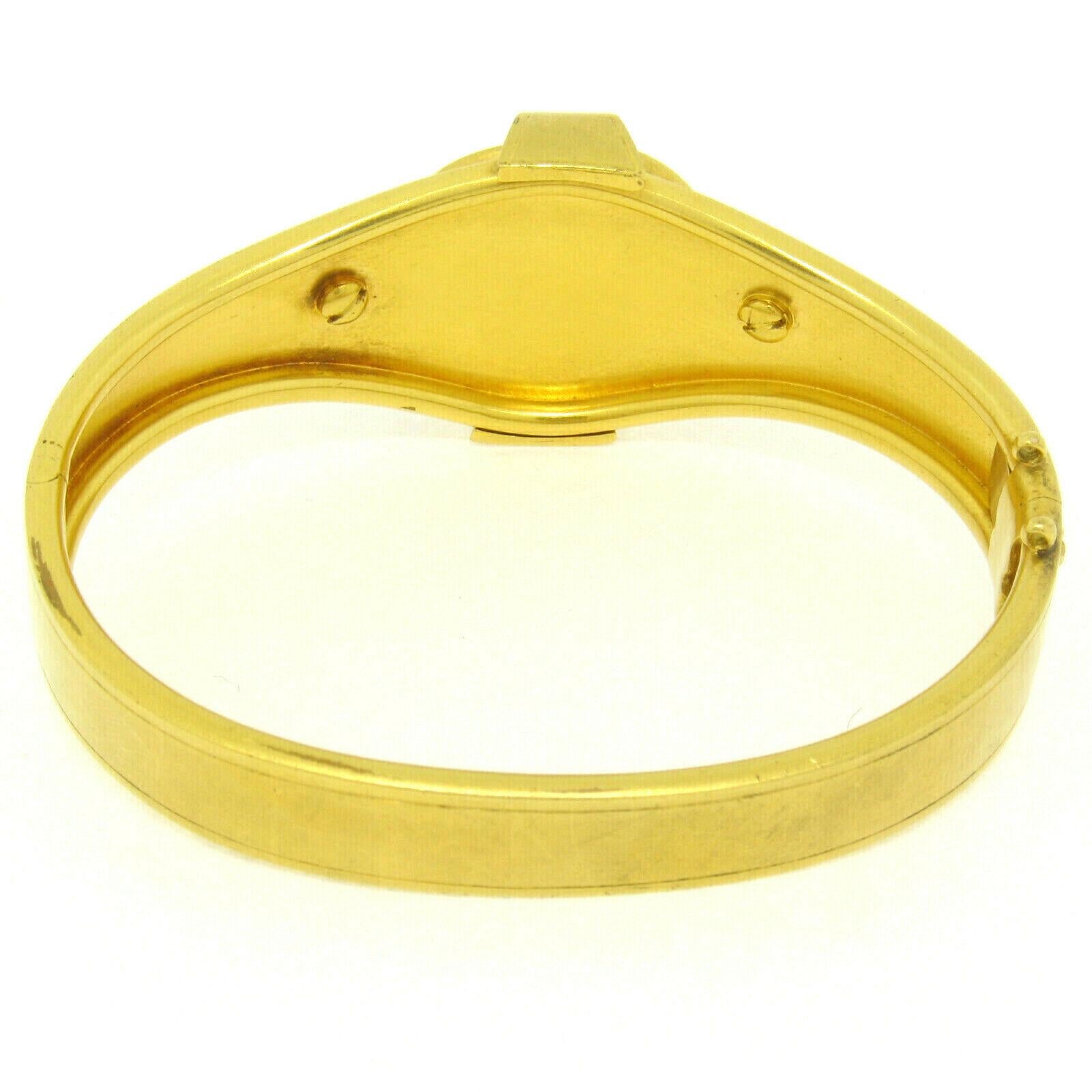 Women's or Men's Antique Victorian Etruscan 18K Gold Natural Pearl w/ Enamel Open Bangle Bracelet For Sale