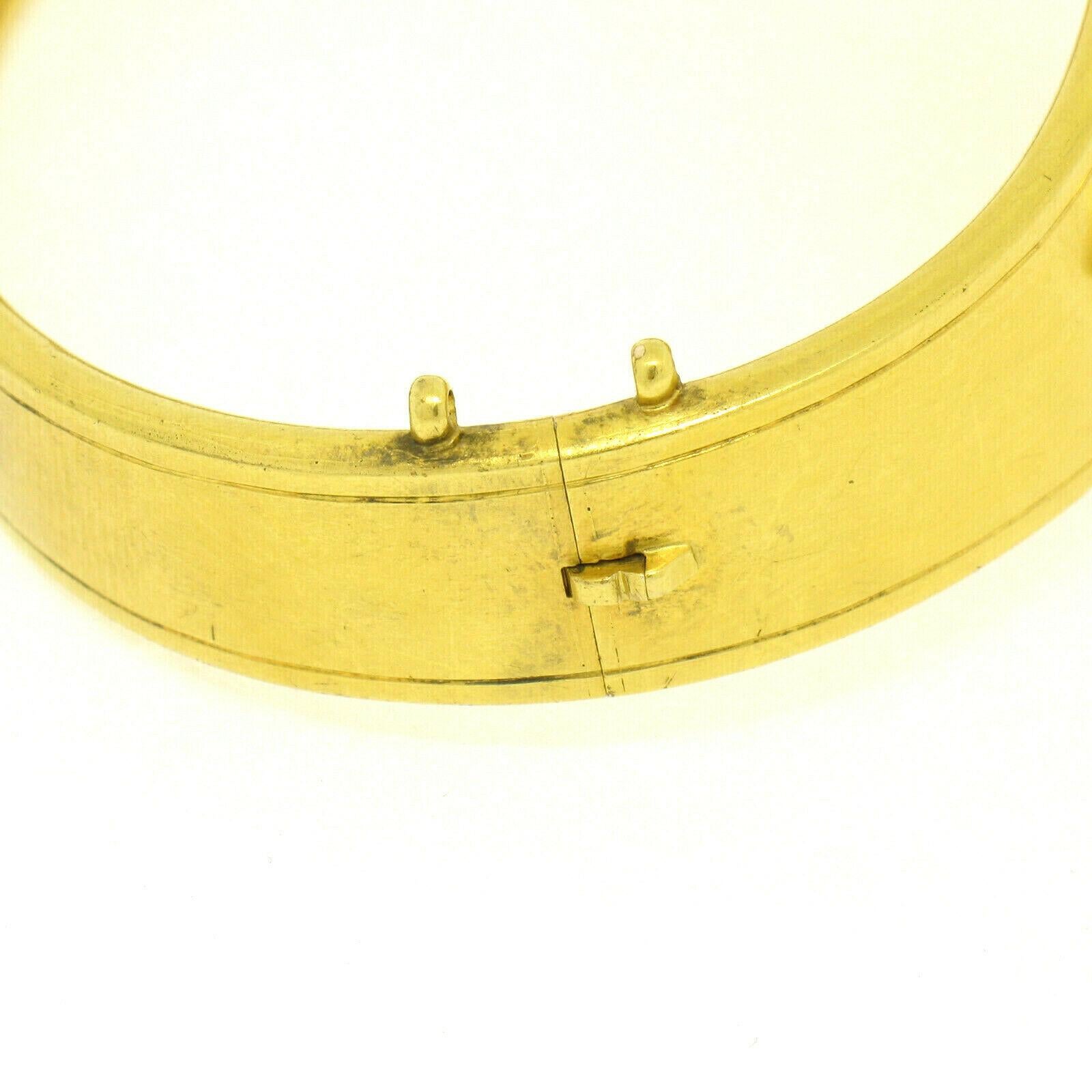 Antique Victorian Etruscan 18K Gold Natural Pearl w/ Enamel Open Bangle Bracelet For Sale 1