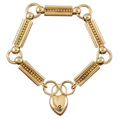 Antique Victorian Etruscan Bracelet with Heart Padlock in 15 Carat Gold