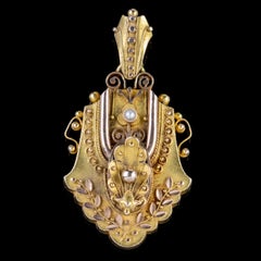 Antique Victorian Etruscan Locket Pendant 18 Carat Gold, circa 1880