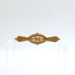 Antique Victorian Etruscan Revival 14 Karat Gold and Diamond Brooch or Pin