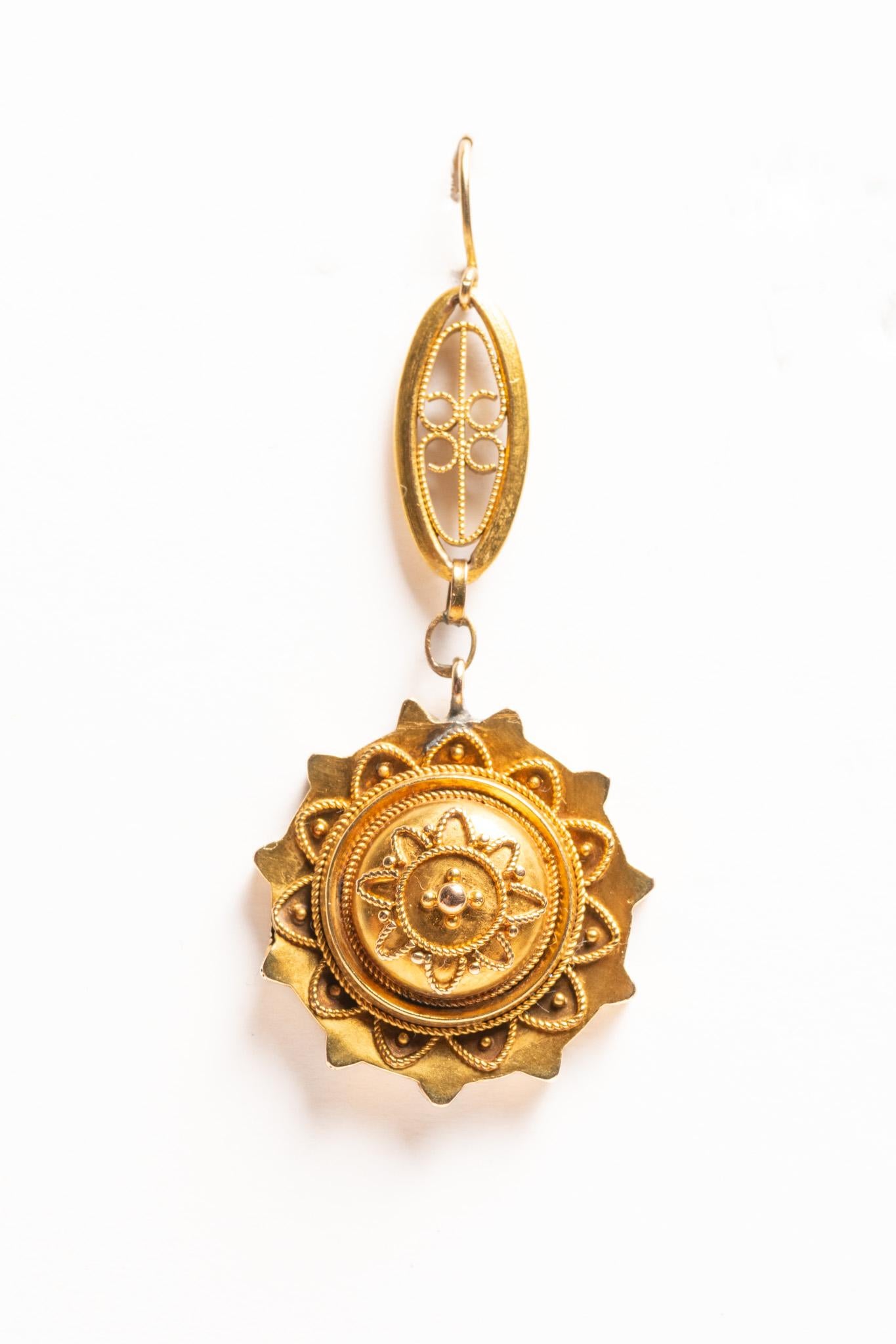 Antique Victorian Etruscan Revival 14ct Gold Earrings In Good Condition For Sale In Portland, England