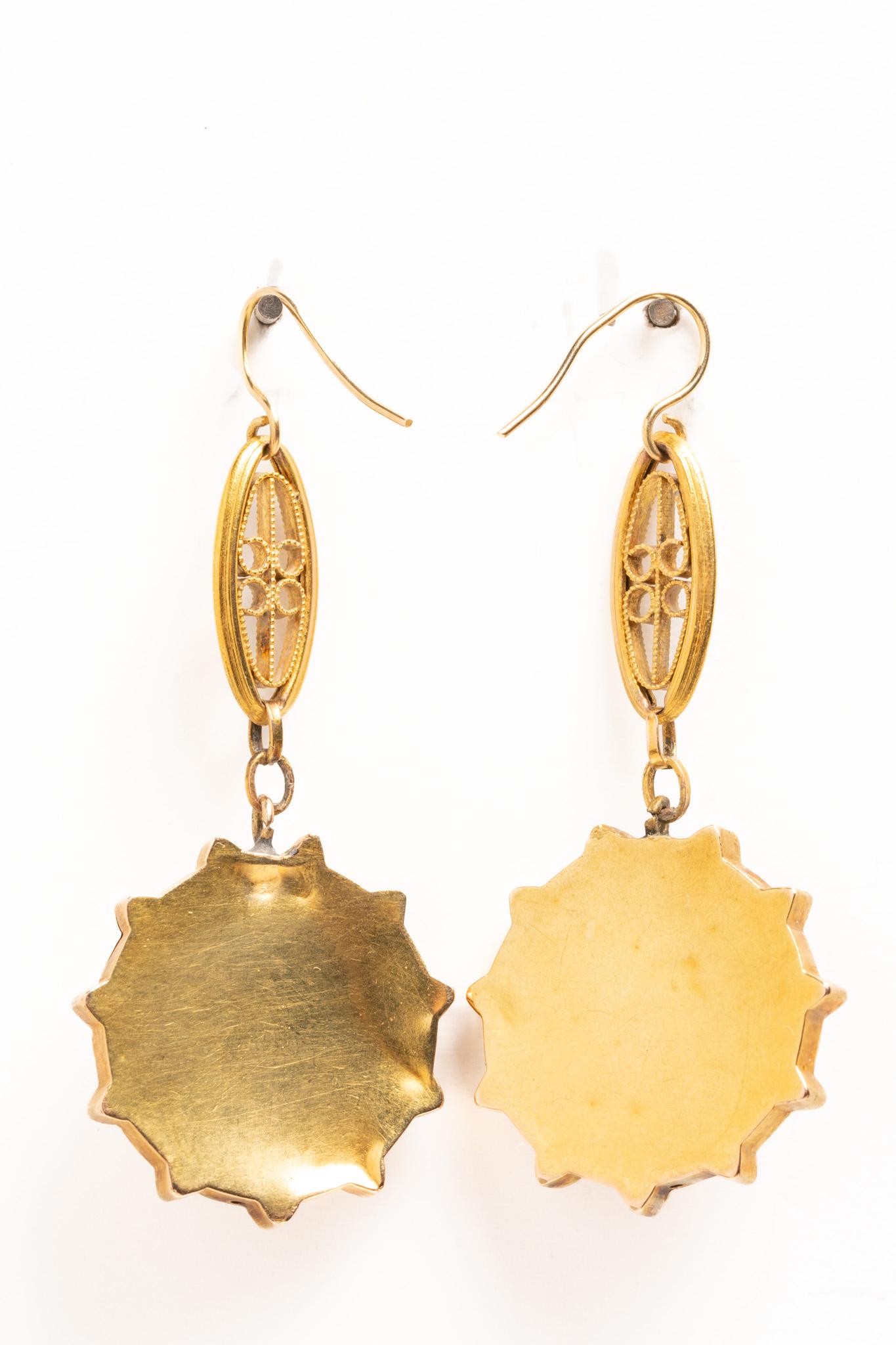 Antique Victorian Etruscan Revival 14ct Gold Earrings For Sale 1