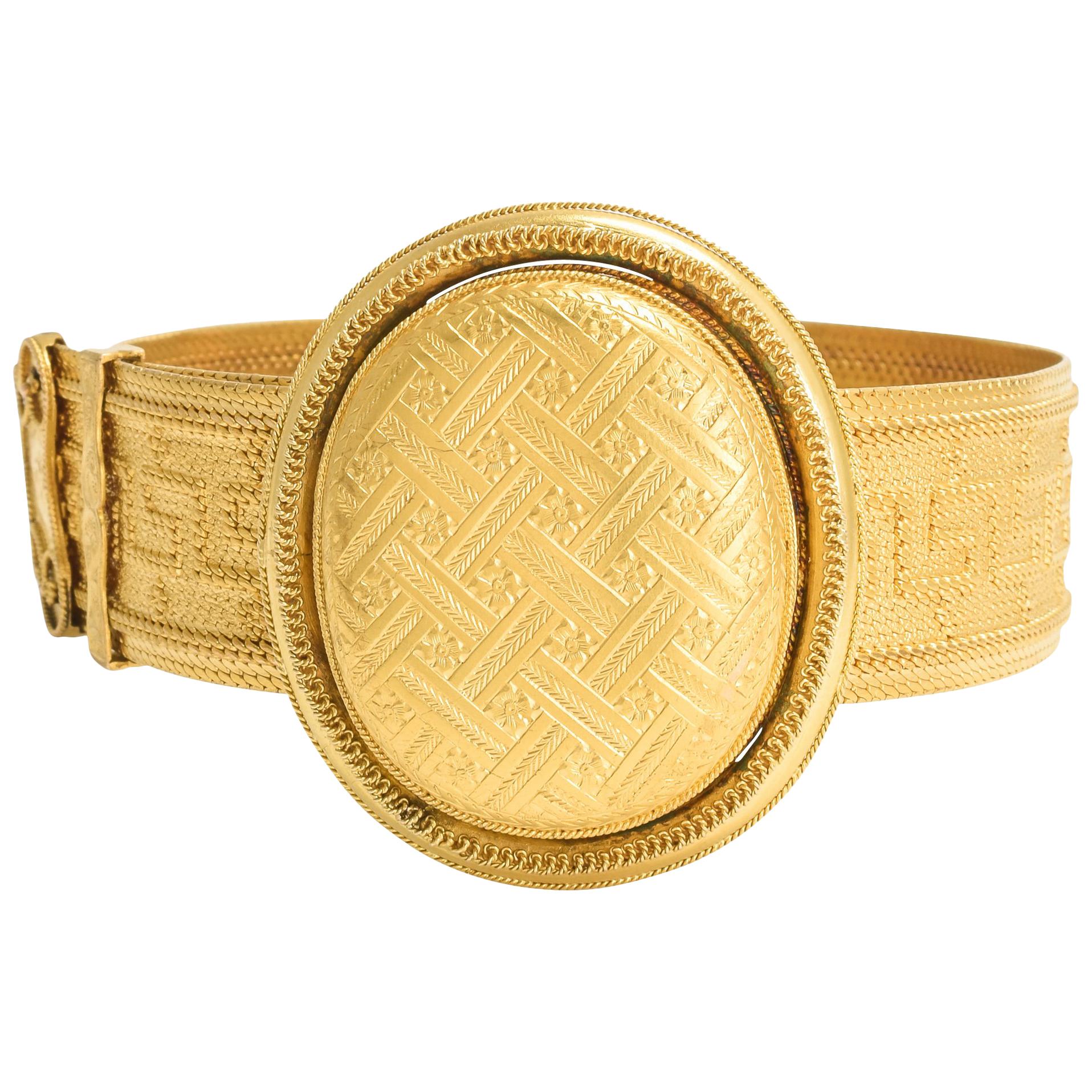 Antique Victorian Etruscan Revival 15 Karat Gold Locket Bracelet