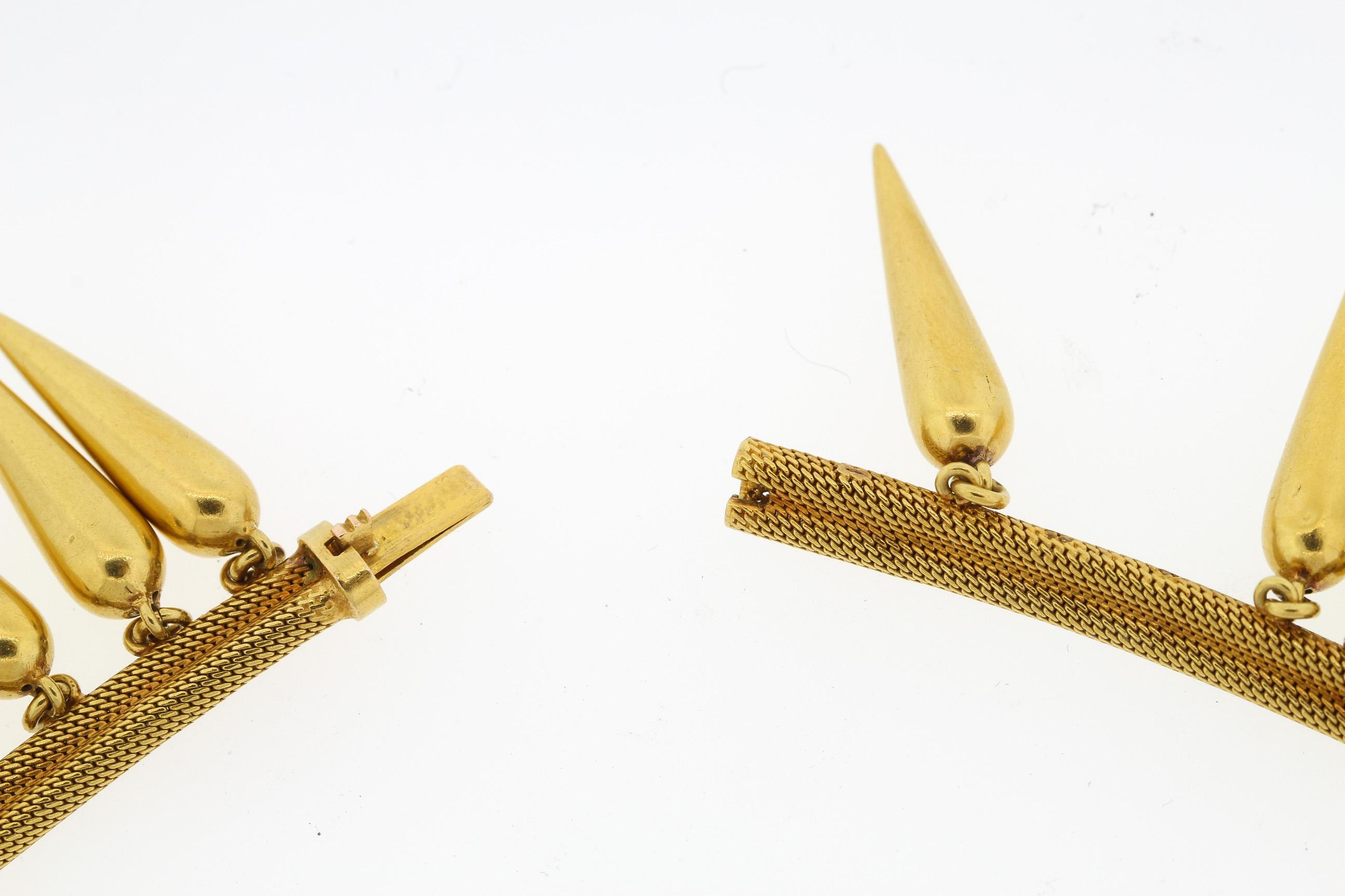 Women's Antique Victorian Etruscan Revival 18 Karat Gold Dart Fringe Necklace