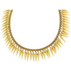 Antike viktorianische Etruscan Revival 18 Karat Gold Dart Fringe Halskette