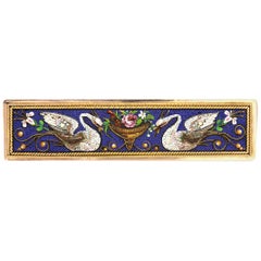 Spilla/cravatta antica, vittoriana, di epoca etrusca, 1880, a micro mosaico d'oro con cigno