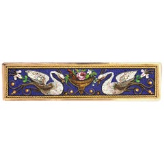 Antike, viktorianische Etruscan Revival 1880s Micro Mosaic Gold Swan Brosche/Krawattennadel