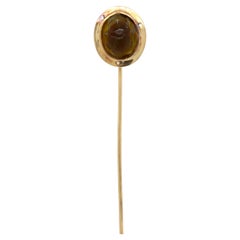 Antique Victorian Etruscan Revival 18K Gold & Carved Agate Scarab Stickpin