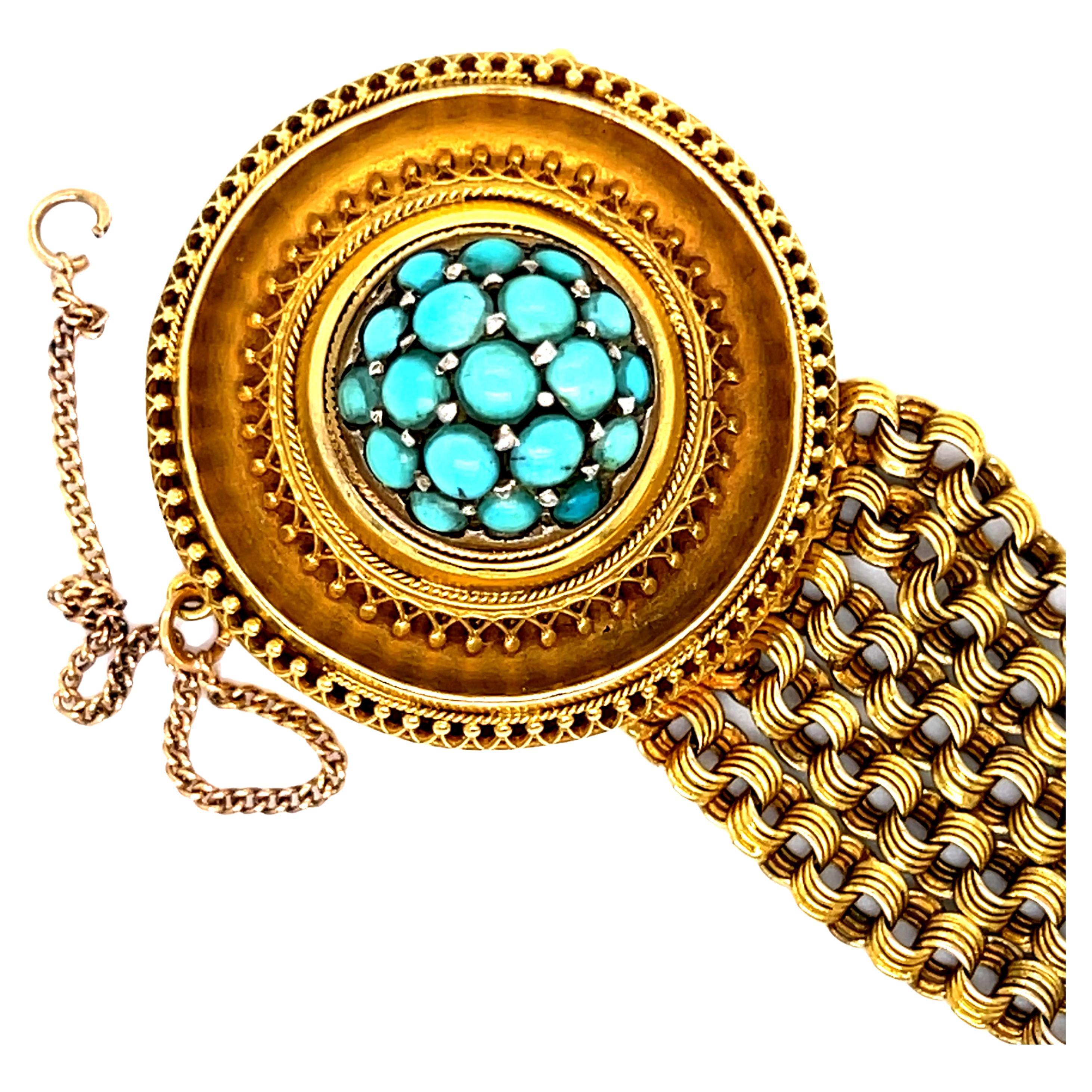 Antikes viktorianisches etruskisches Revival-Armband aus 18 Karat Gelbgold und Türkis.