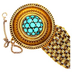 Antikes viktorianisches etruskisches Revival-Armband aus 18 Karat Gelbgold und Türkis.
