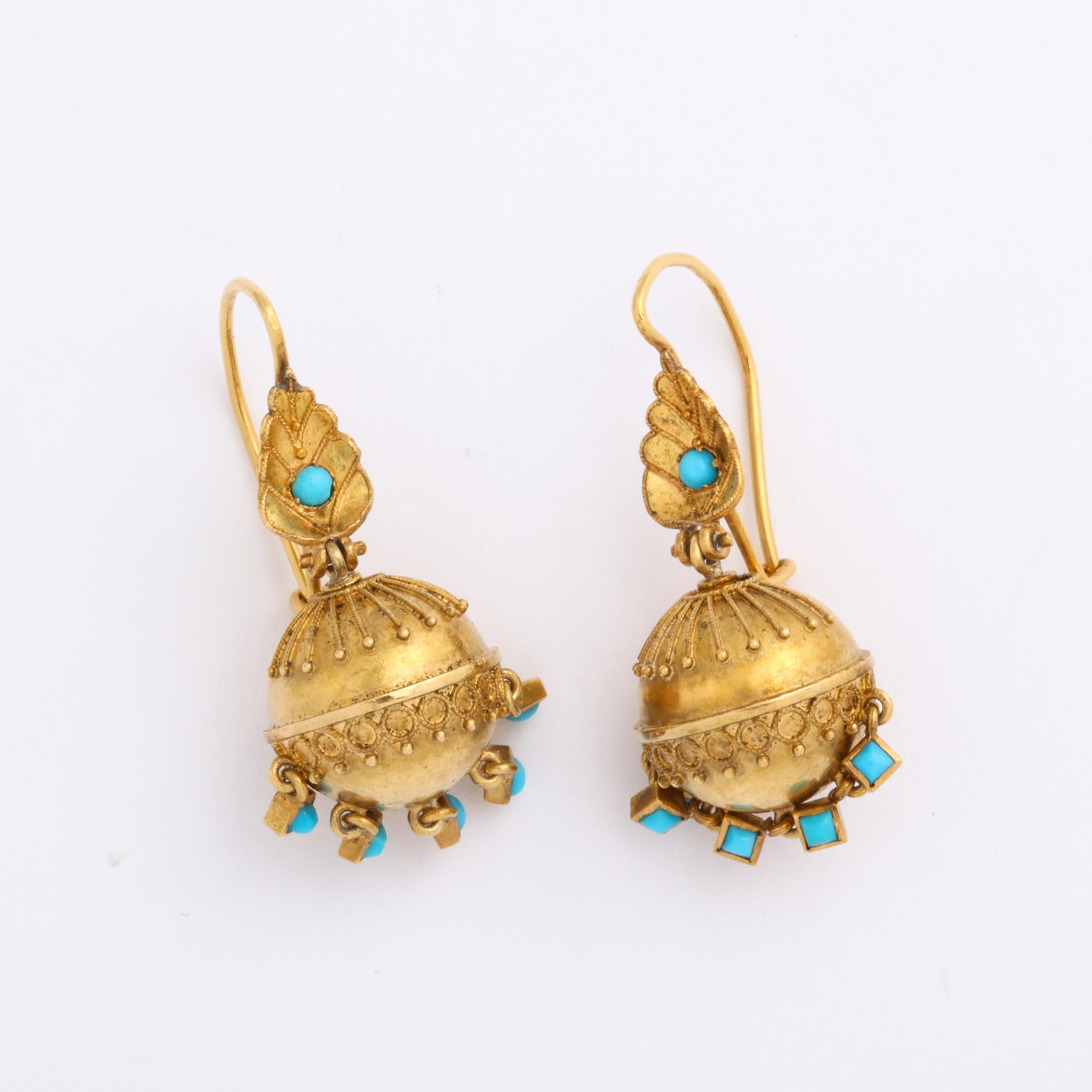 Ball Cut Antique Victorian Etruscan Revival Drop Earrings