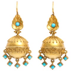 Boucles d'oreilles en forme de goutte d'eau de style néo-étrusque antique et victorien