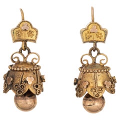 Antique Victorian Etruscan Revival Earrings Bell Drop Vintage 10k Yellow Gold