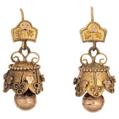 Antique Victorian Etruscan Revival Earrings Bell Drop Vintage 10k Yellow Gold